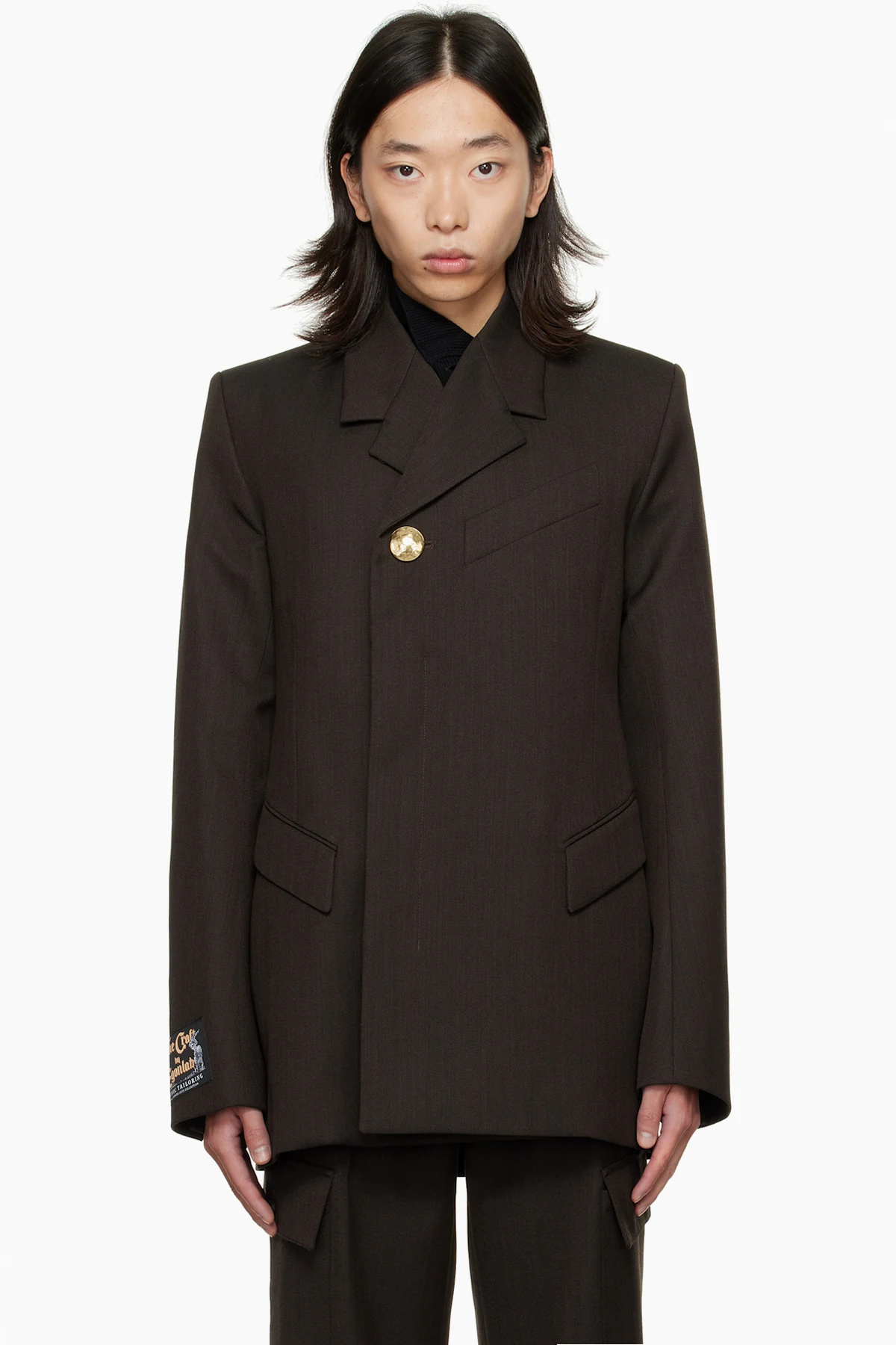 Brown Golden Button Fitted Blazer