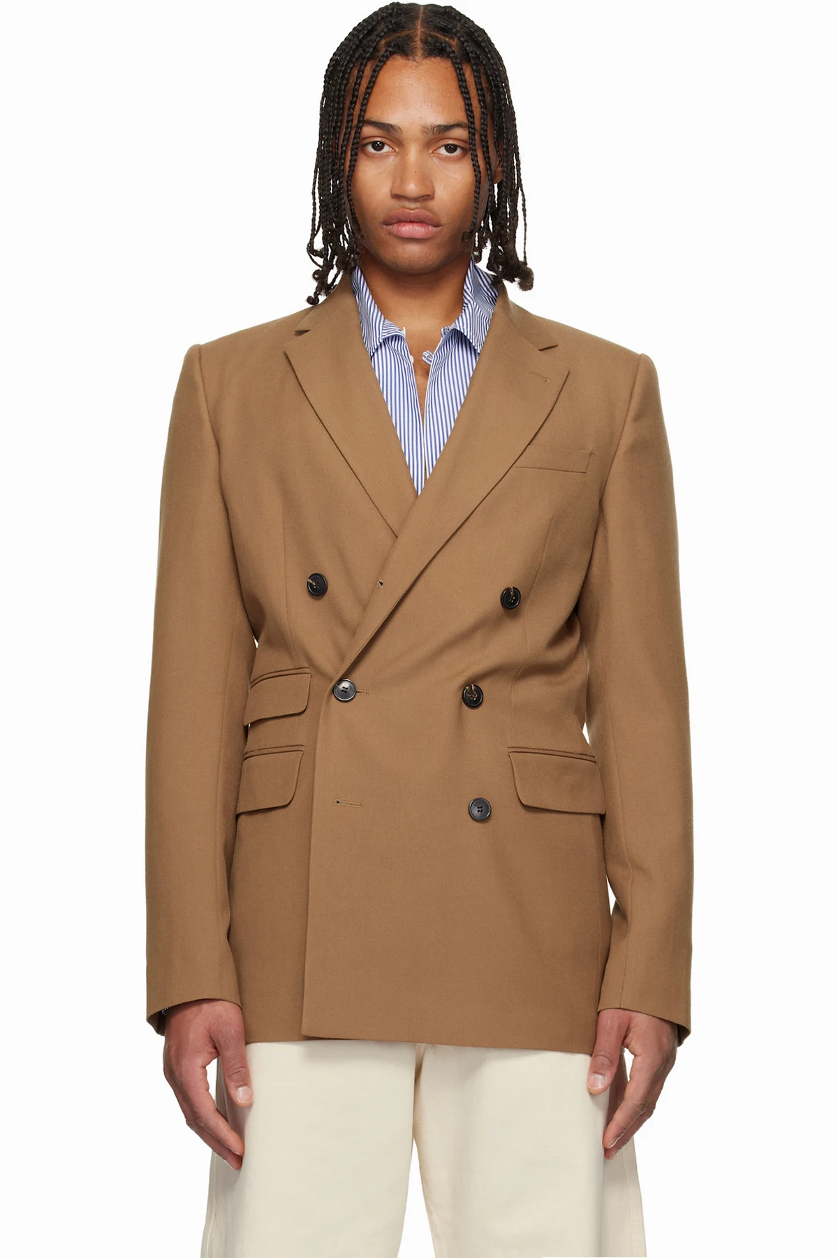 Tan Regular Fit Wool Blazer