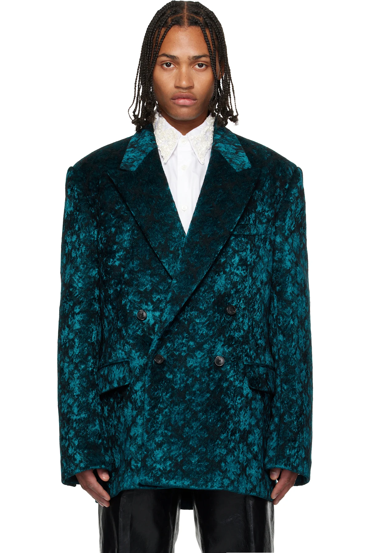 Blue & Black Jacquard Blazer