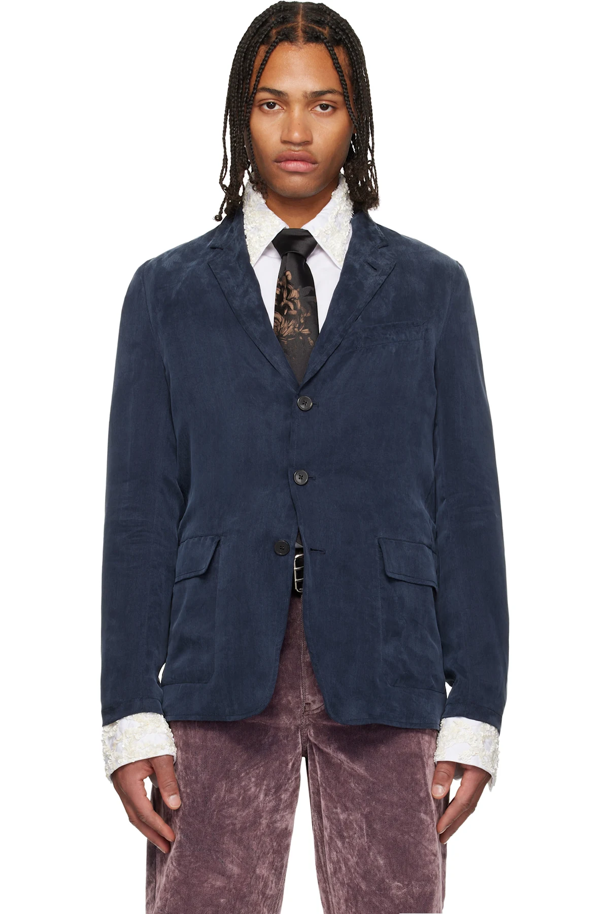 Navy Peached Twill Blazer