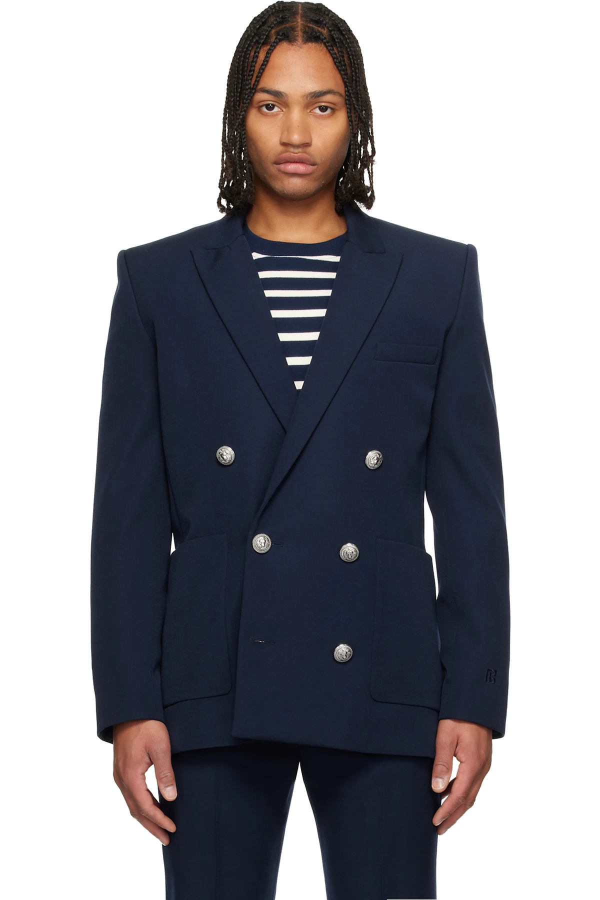 Navy Grain de Poudre Blazer
