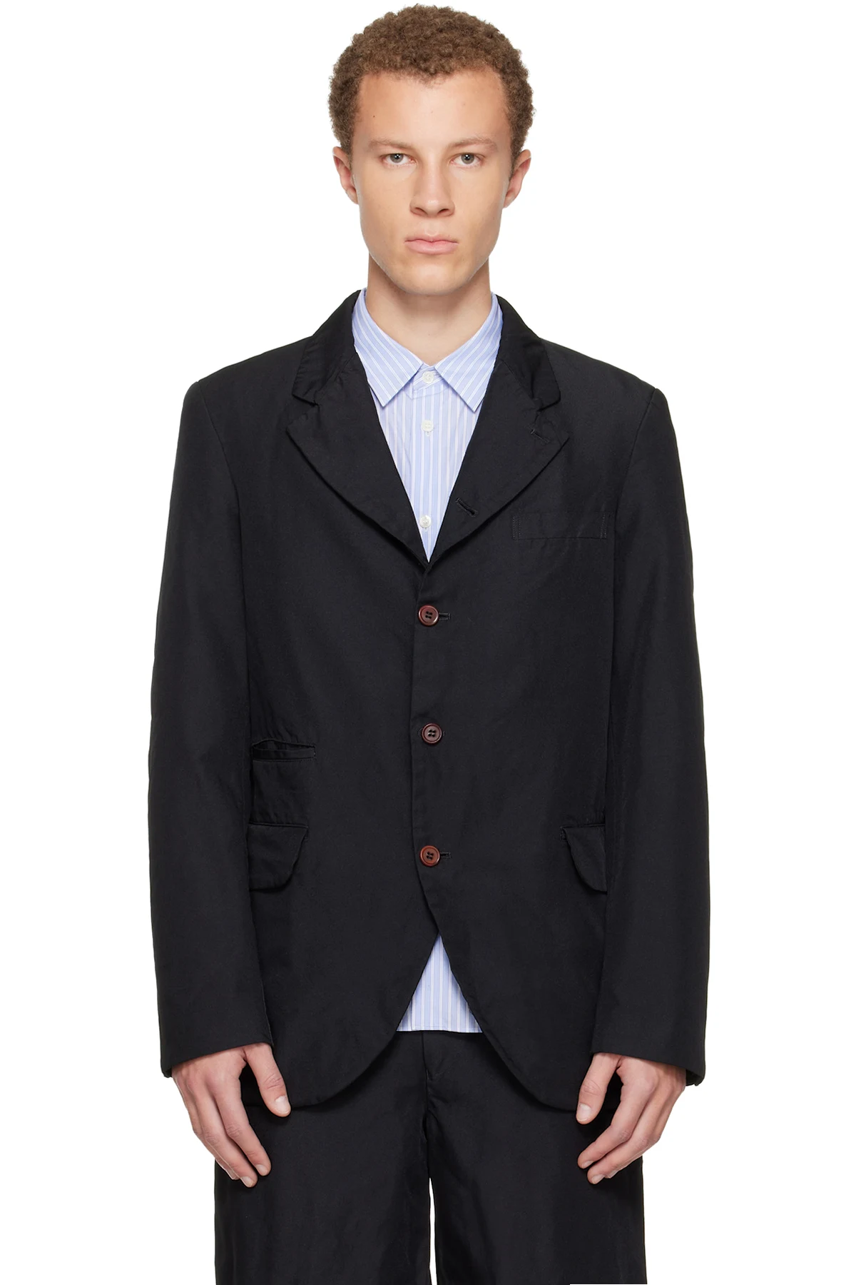 Black Polyester Twill Garment Dyed Blazer