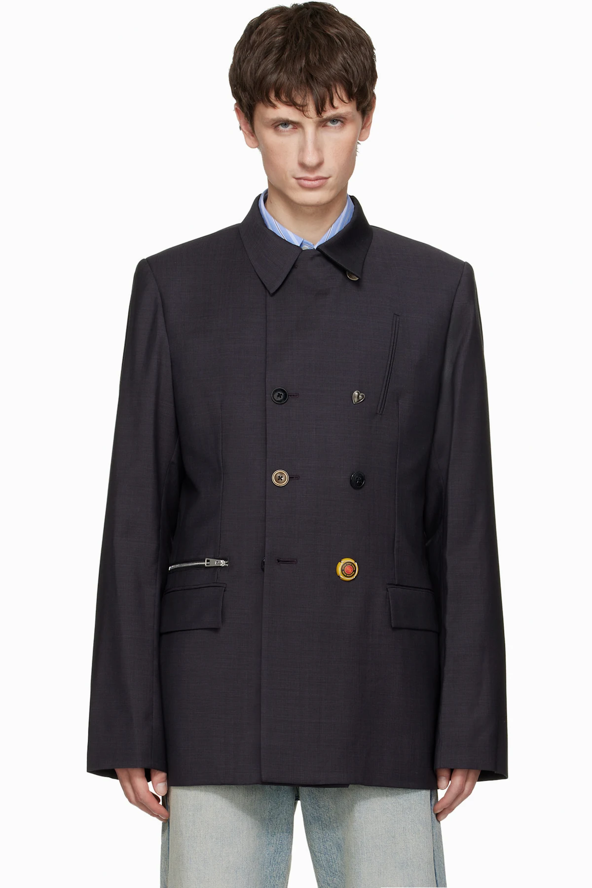 Black Double-Breasted Zip Blazer