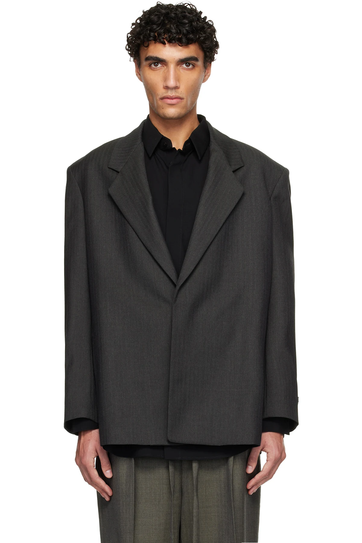 Gray Single Breasted Blazer