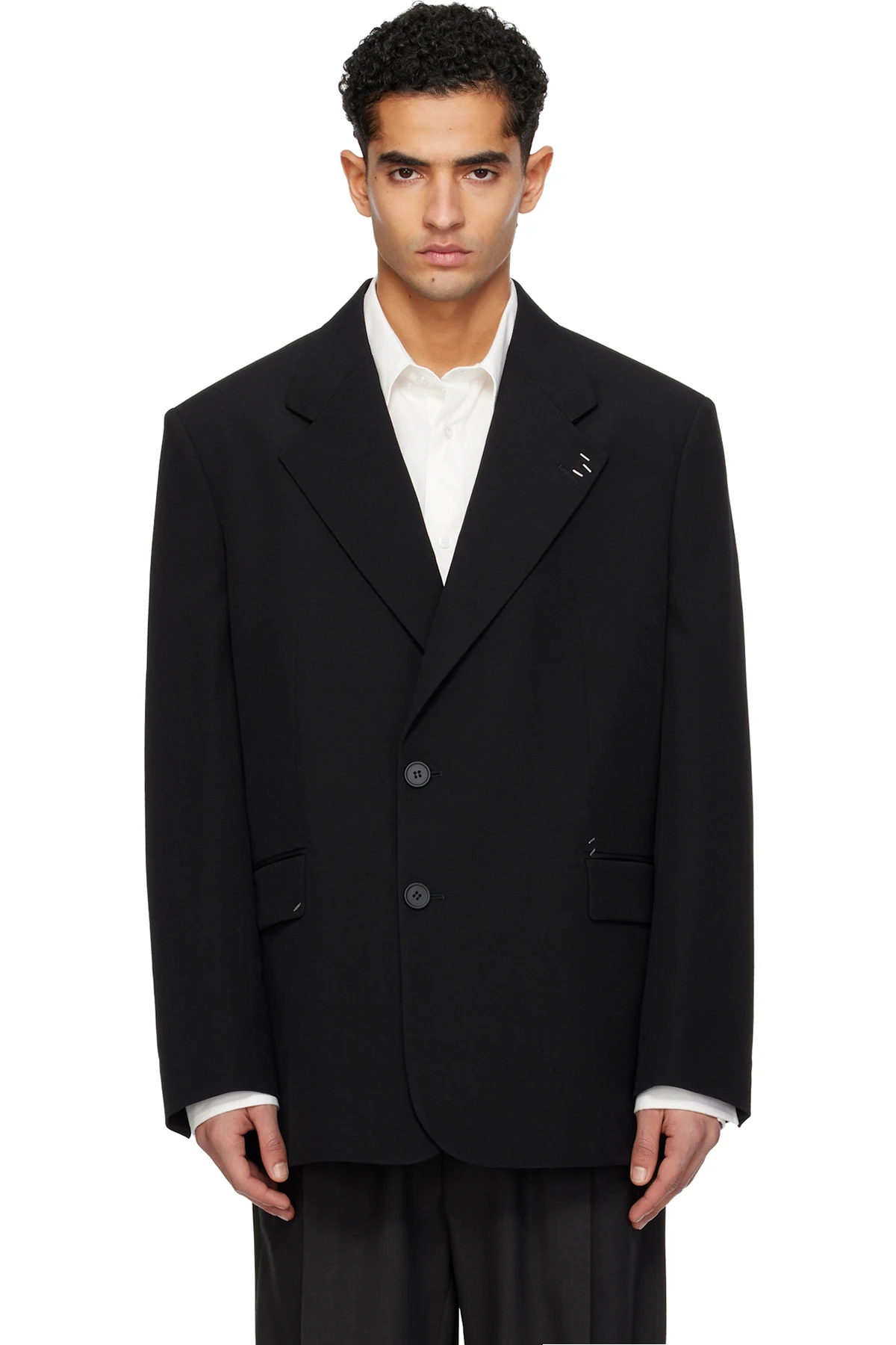 Black Stapled Wool-Blend Blazer