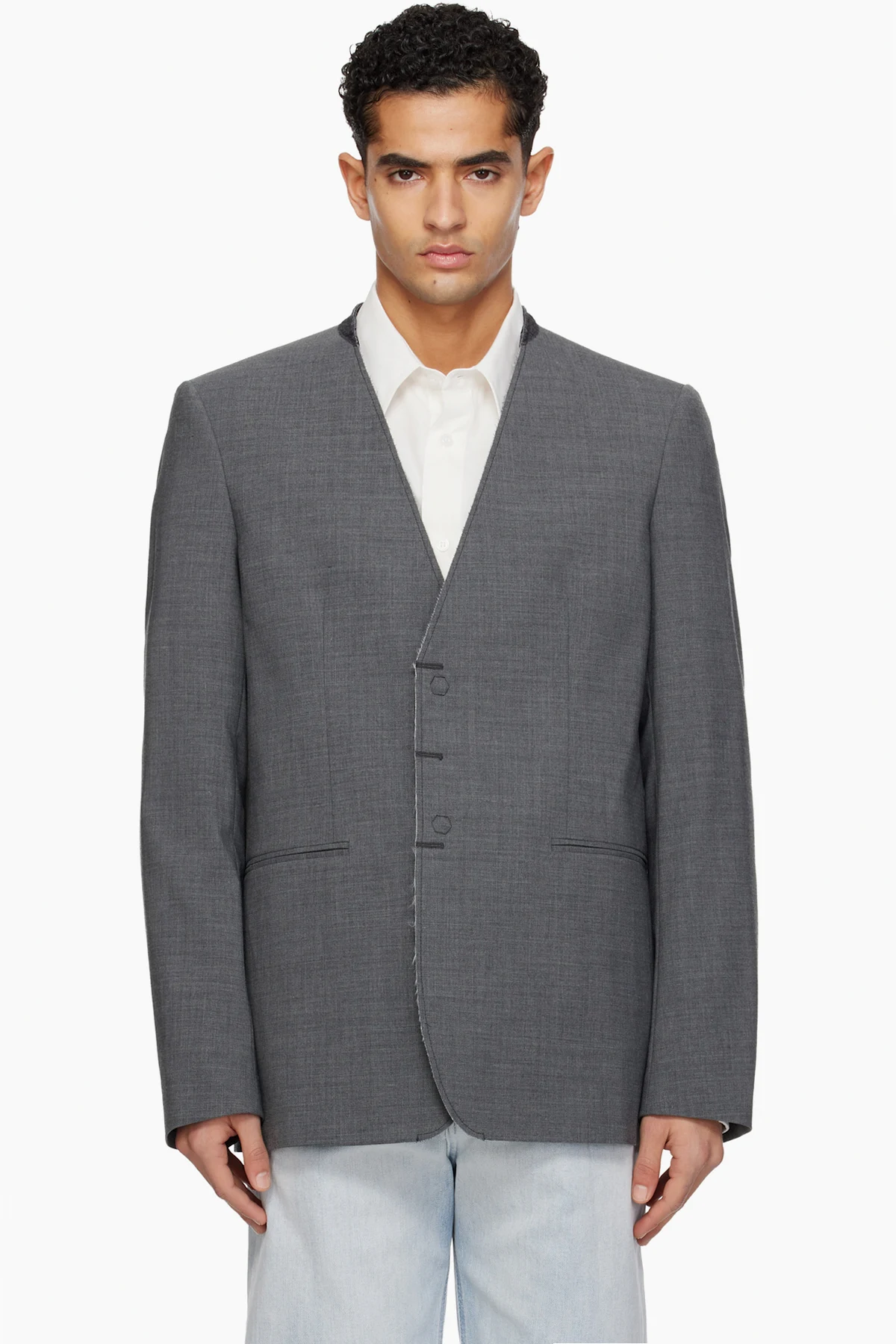 Gray Collarless Blazer