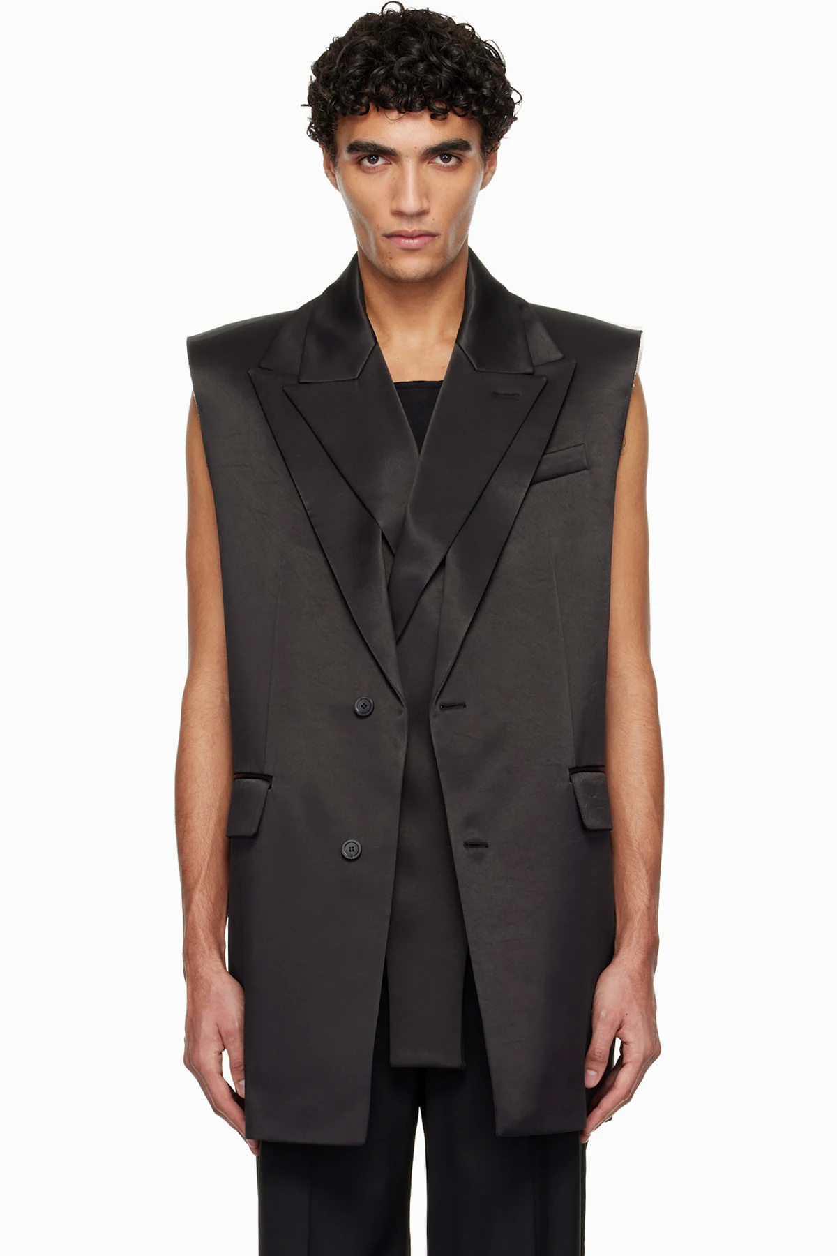 Black Double Layer Body Detail Vest