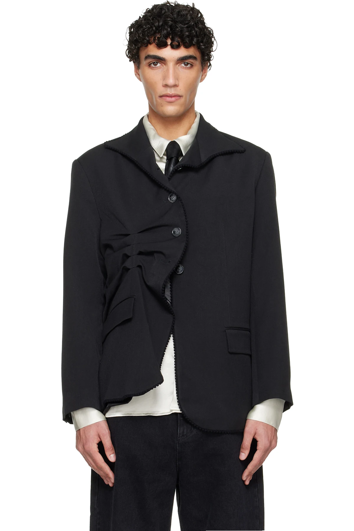 Black Pleated Pinstripe Blazer