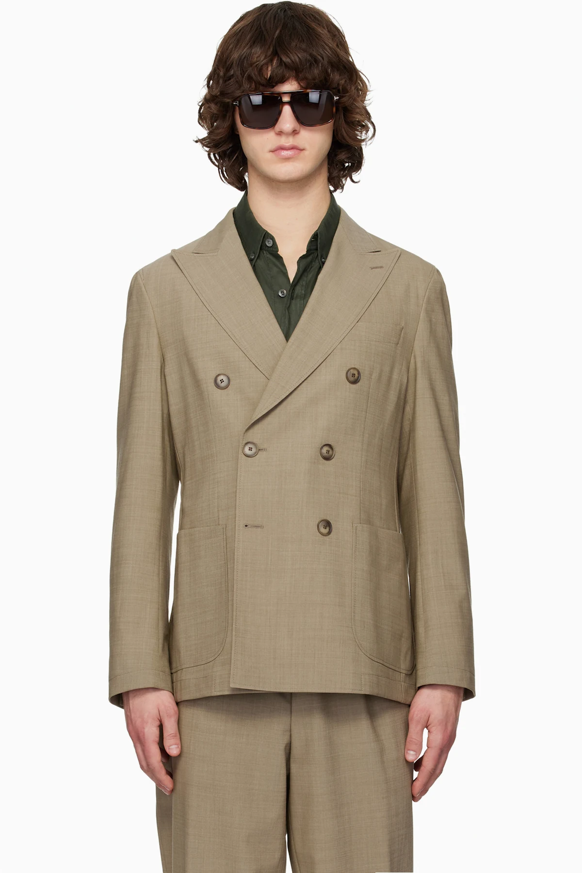 Beige Double-Breasted Blazer