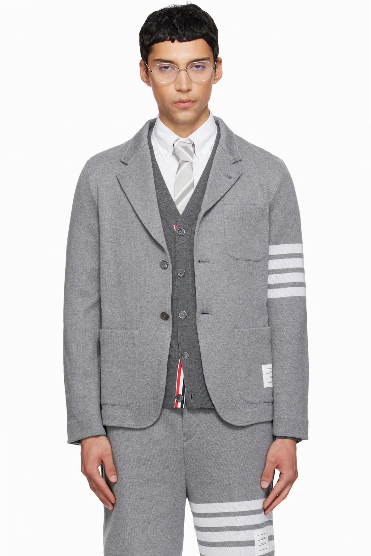 Gray Double Face Knit 4-Bar Sack Blazer