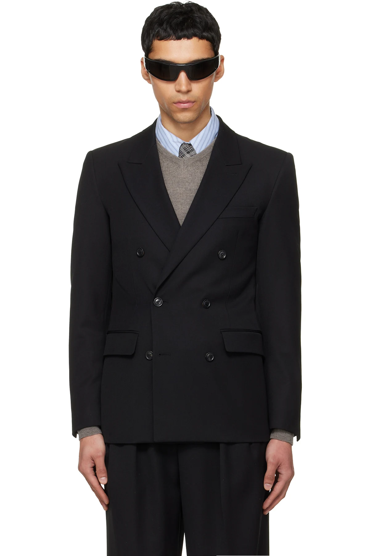 Black Wool Double-Breasted Tailored Blazer