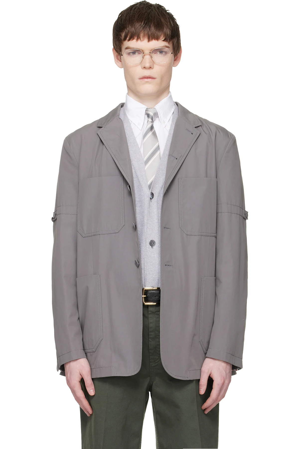 Gray Cotton Suiting Armband Unconstructed Blazer