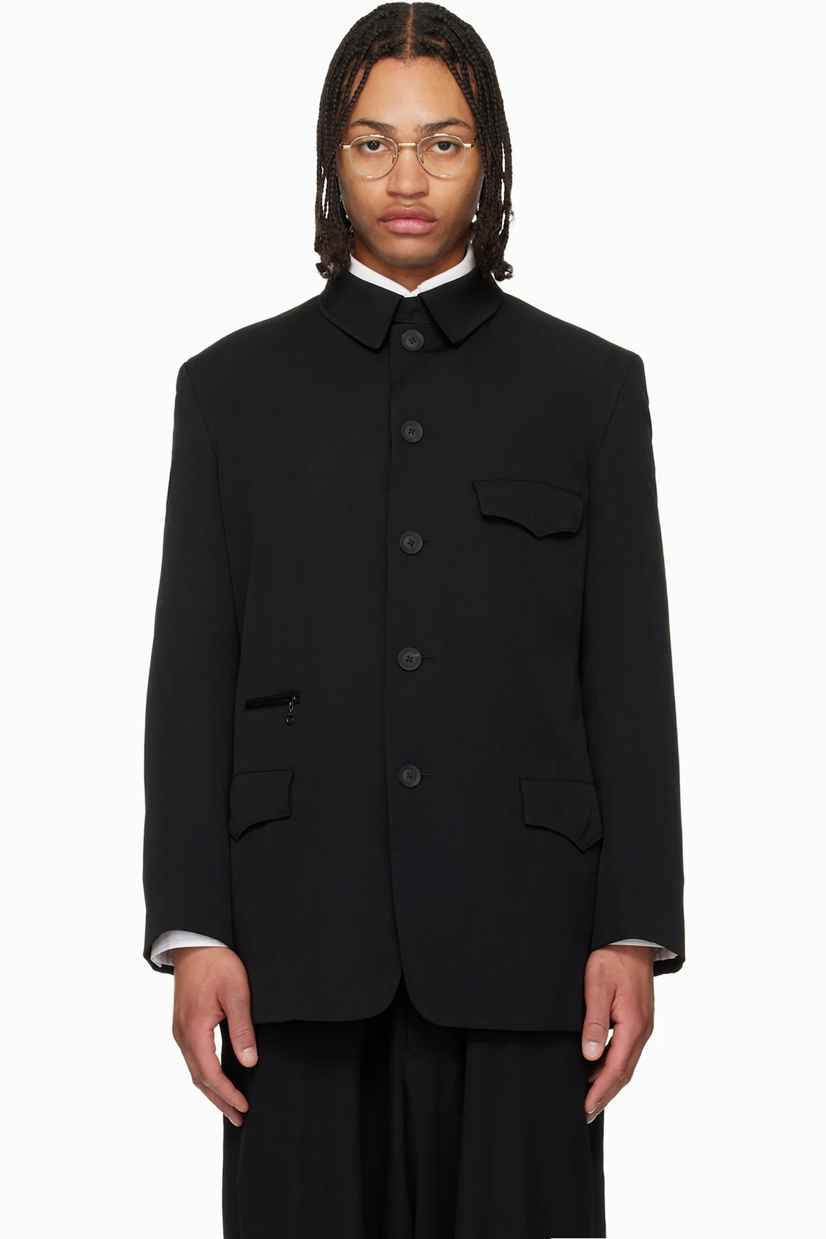 Black Wool Gabardine Army Blazer