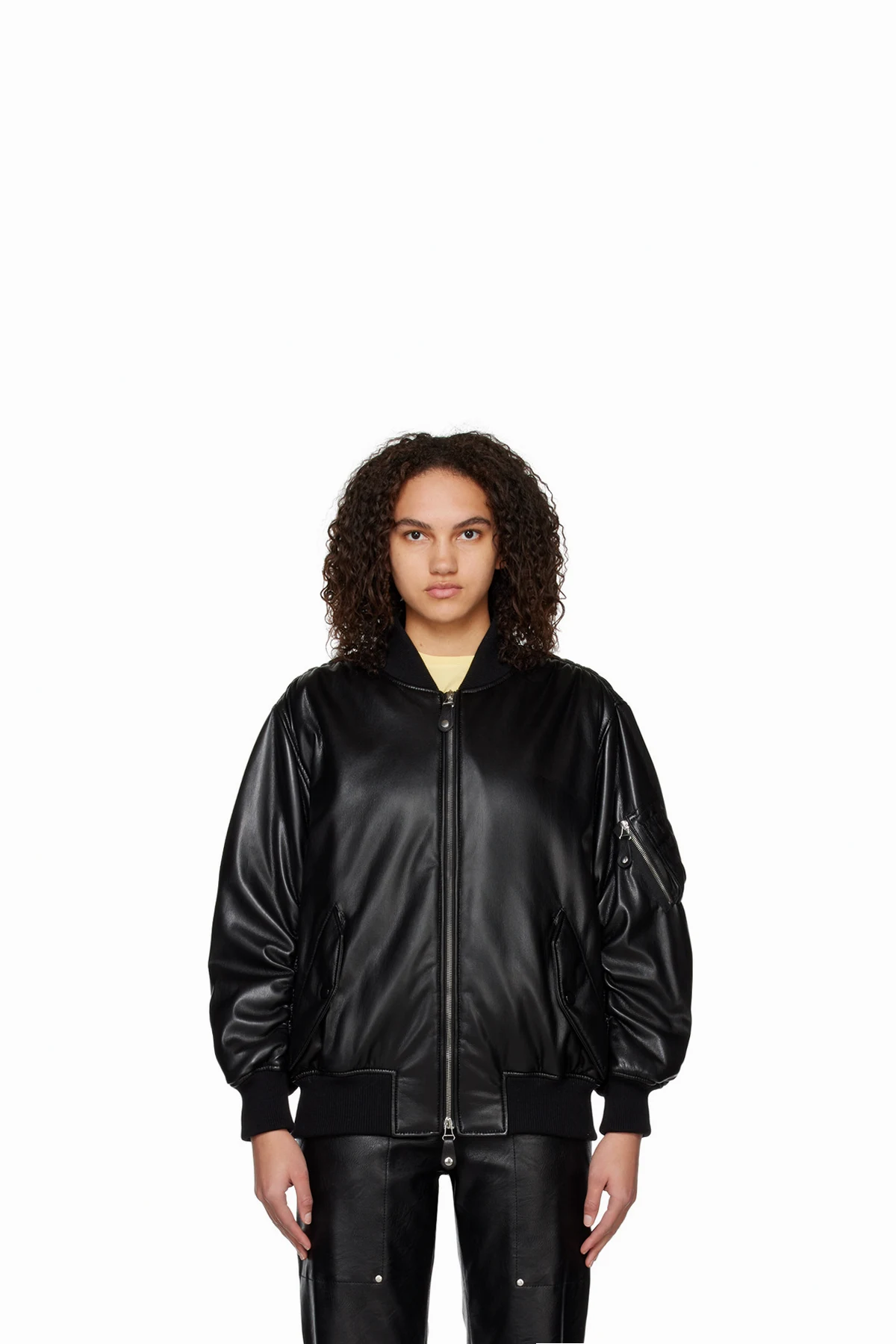 Black Alter Mat Faux-Leather Bomber Jacket