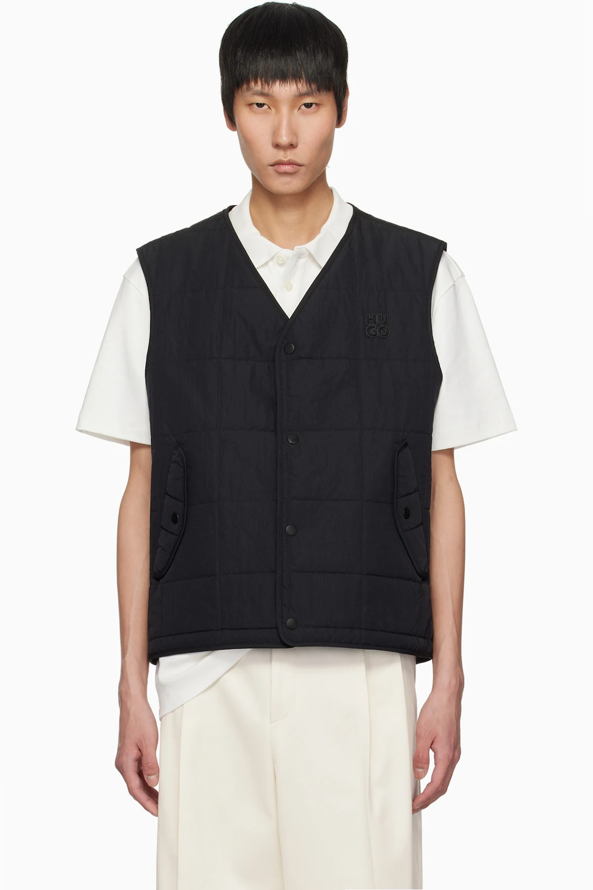 Black Nylon Stacked Logo Vest