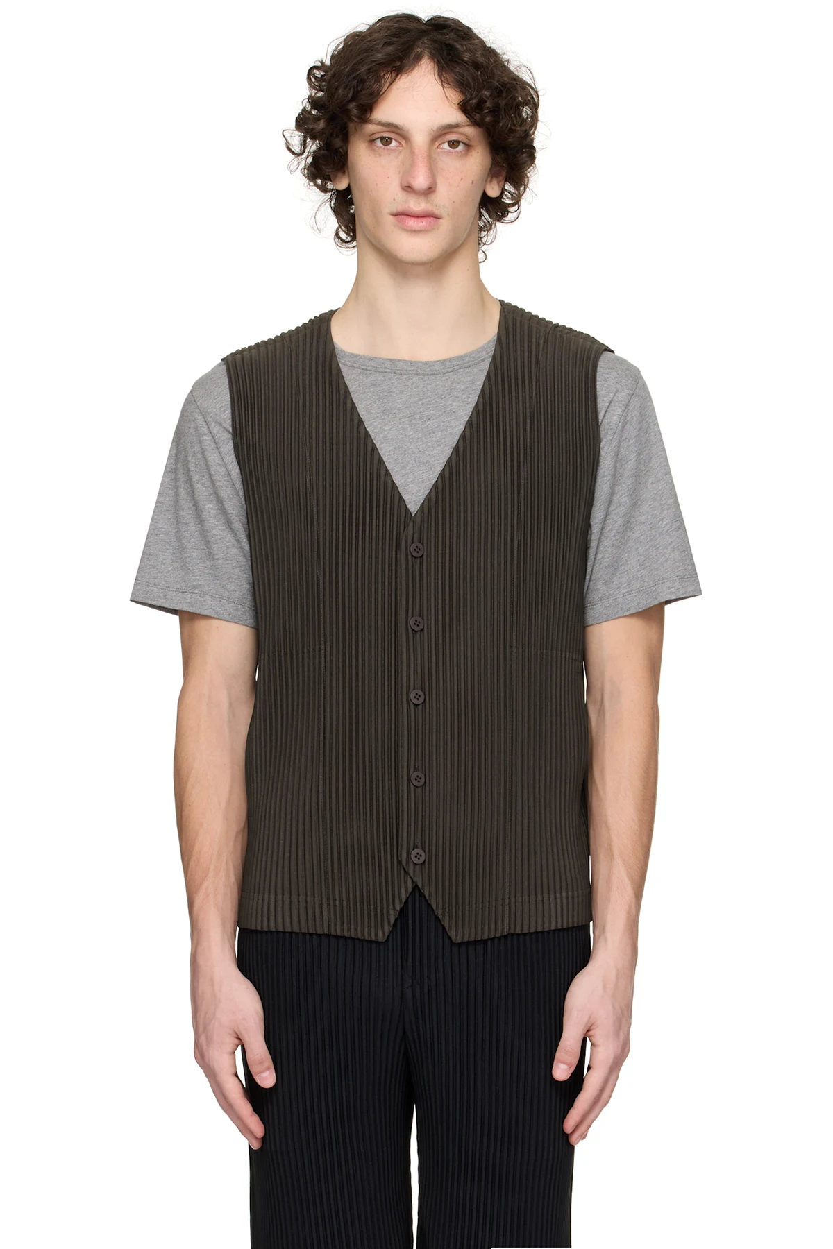 Brown Tailored Pleats 2 Vest