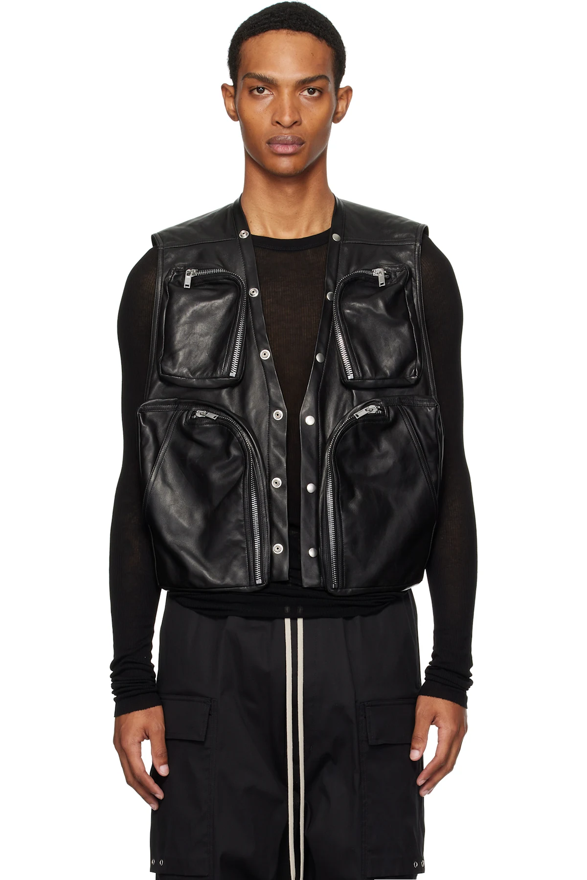 Black Concordians Cargo Leather Vest
