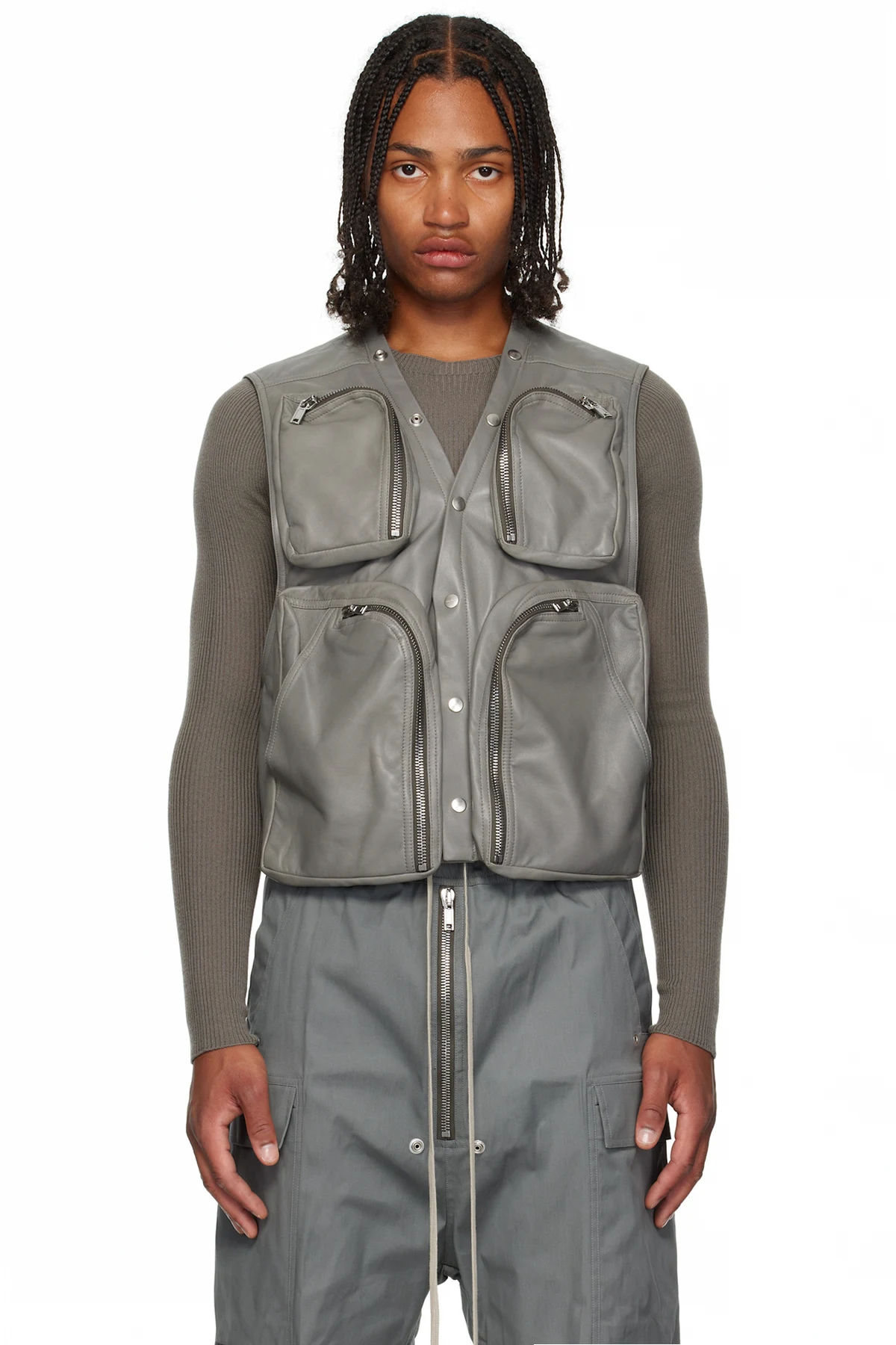 Gray Concordians Leather Cargo Vest