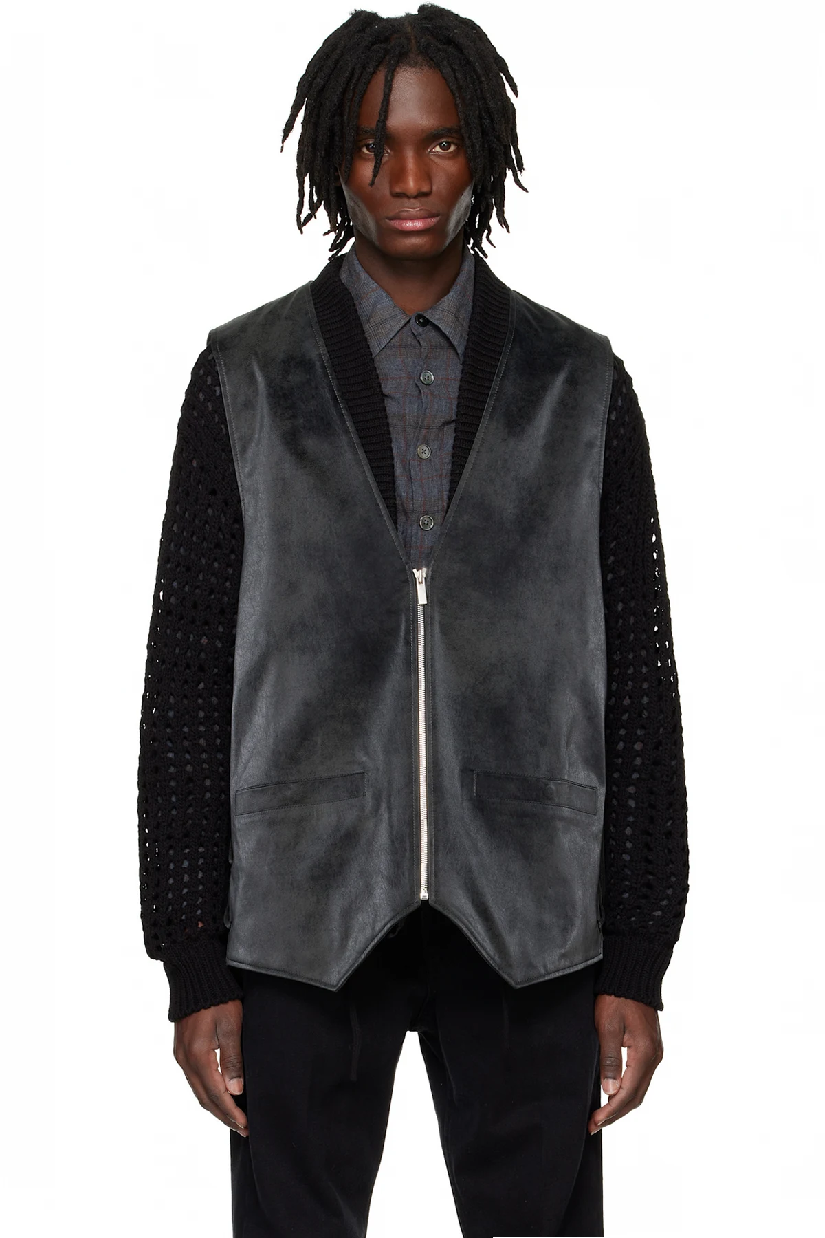 Black Knotted Faux-Suede Vest