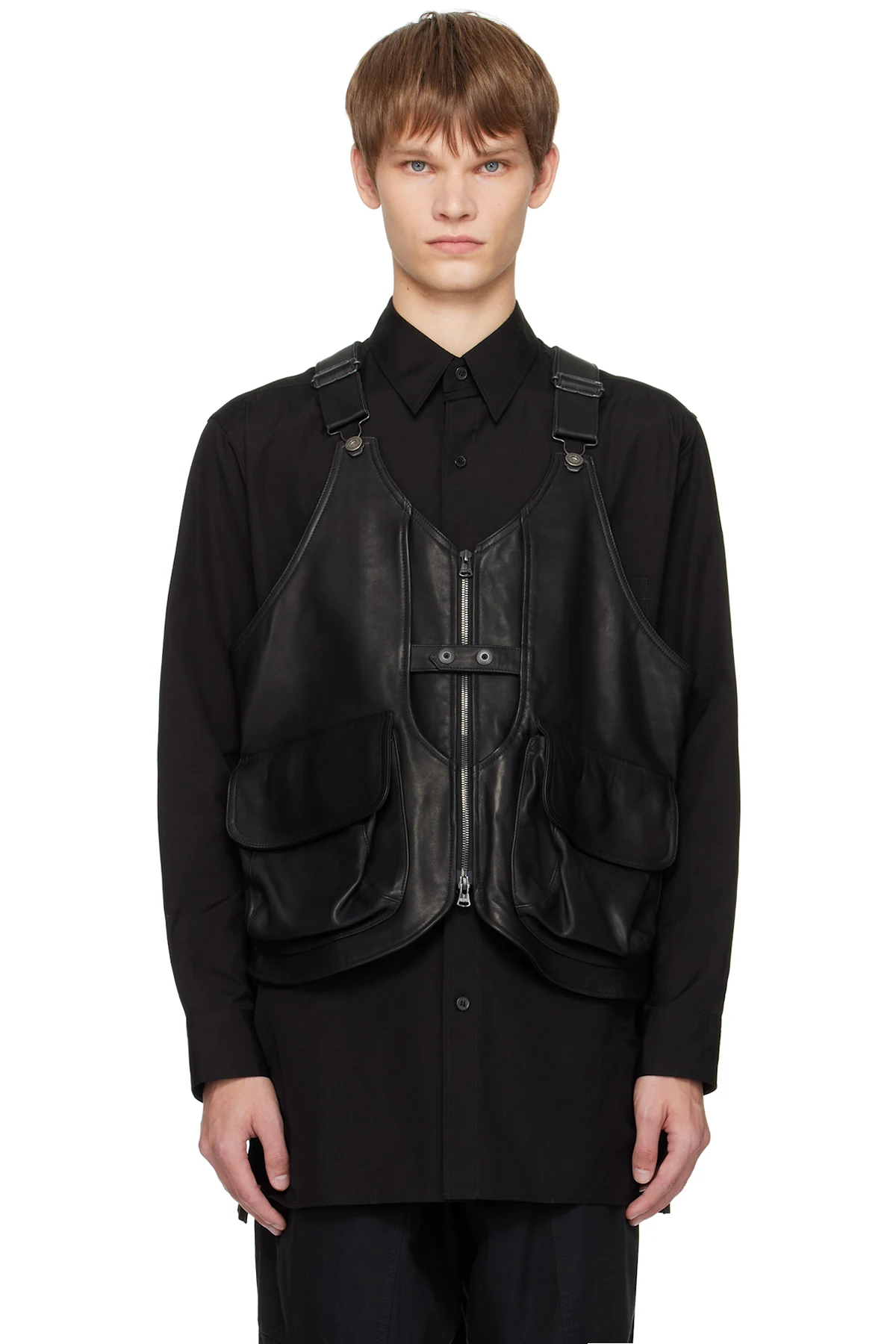 Black Deep-Fry Tech Leather Vest