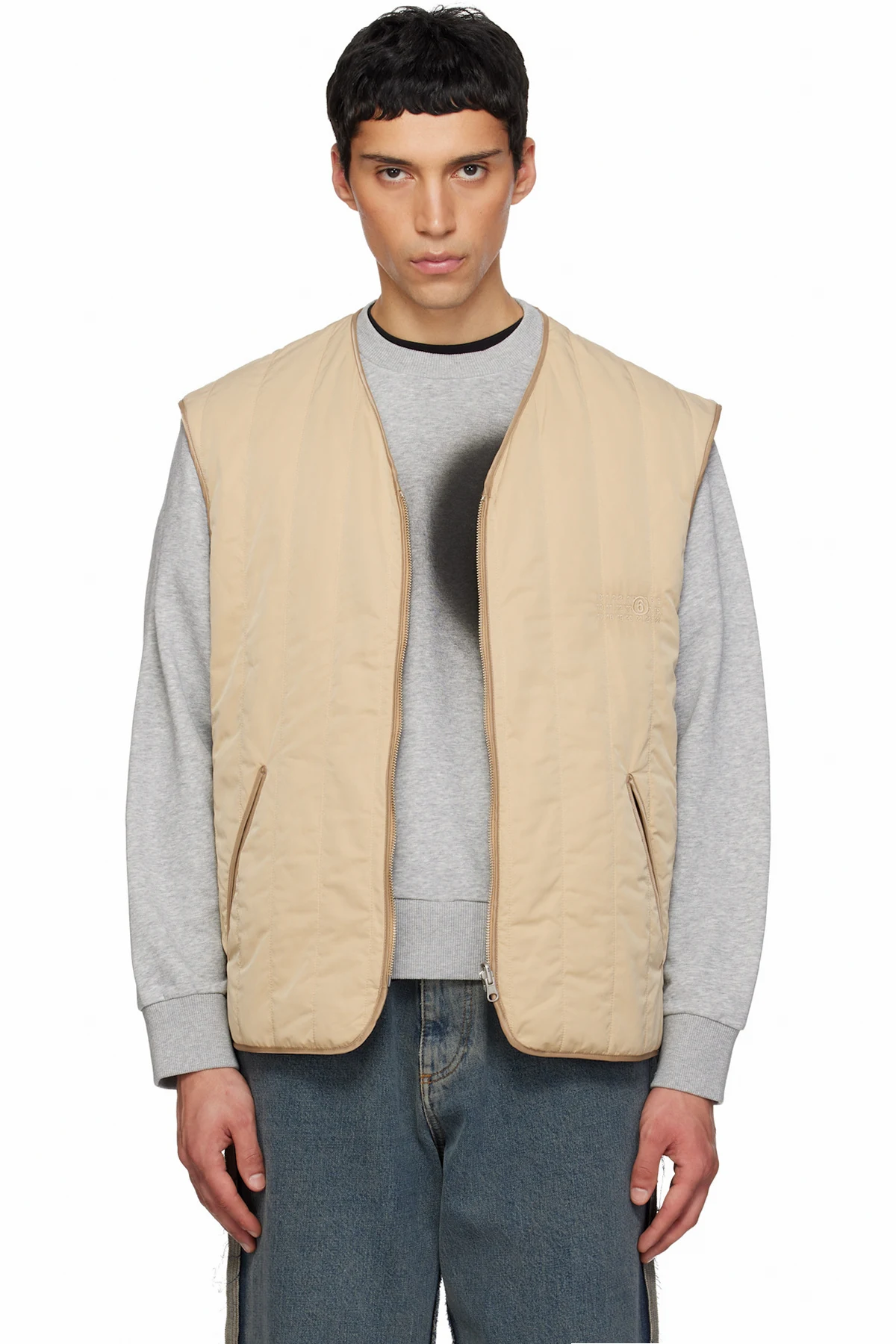 Beige Quilted Reversible Vest