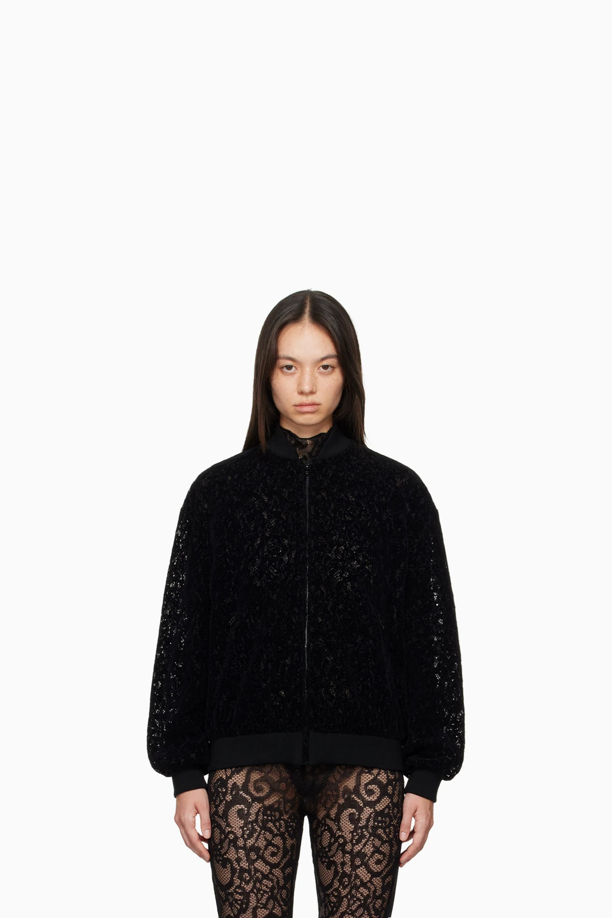 Black Lace Bomber Jacket