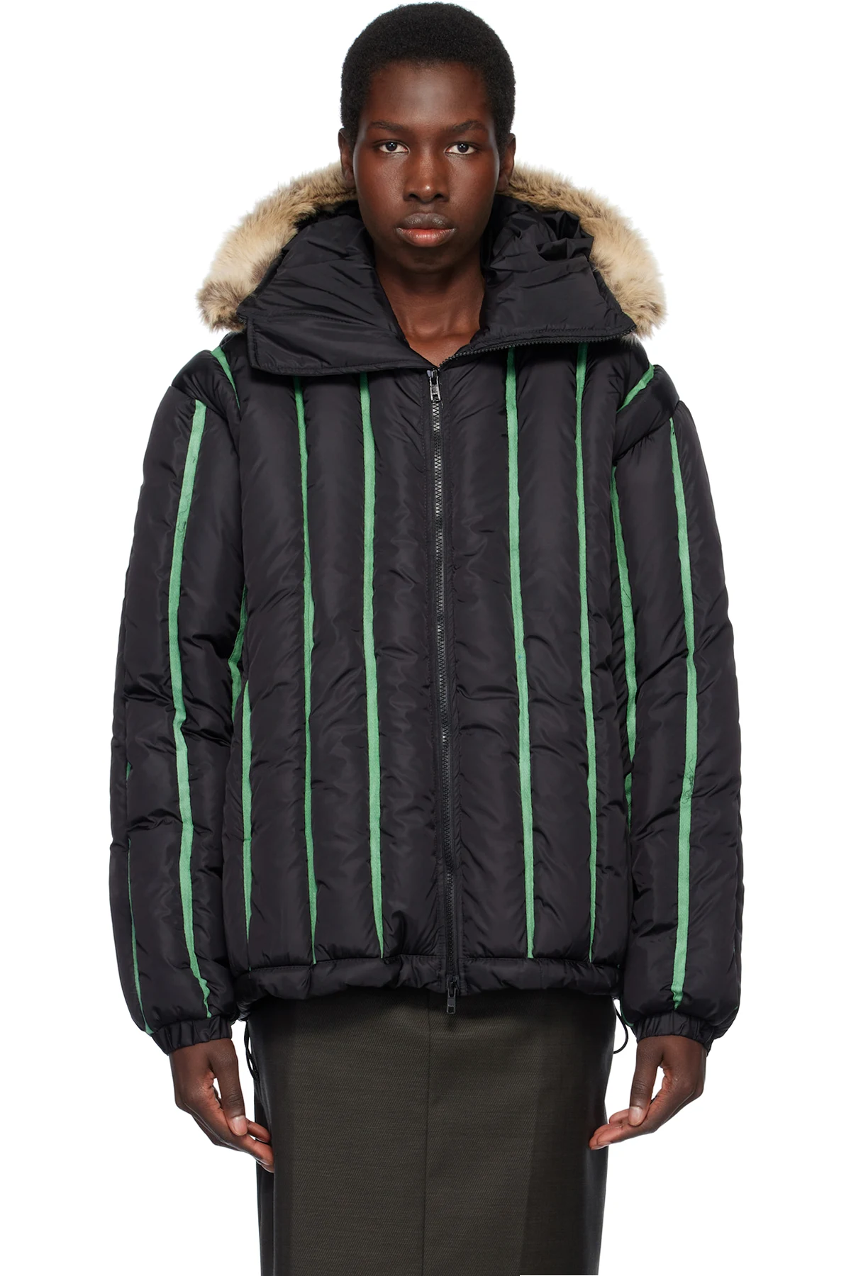 Black Quilted Puffer Bomber Jacket