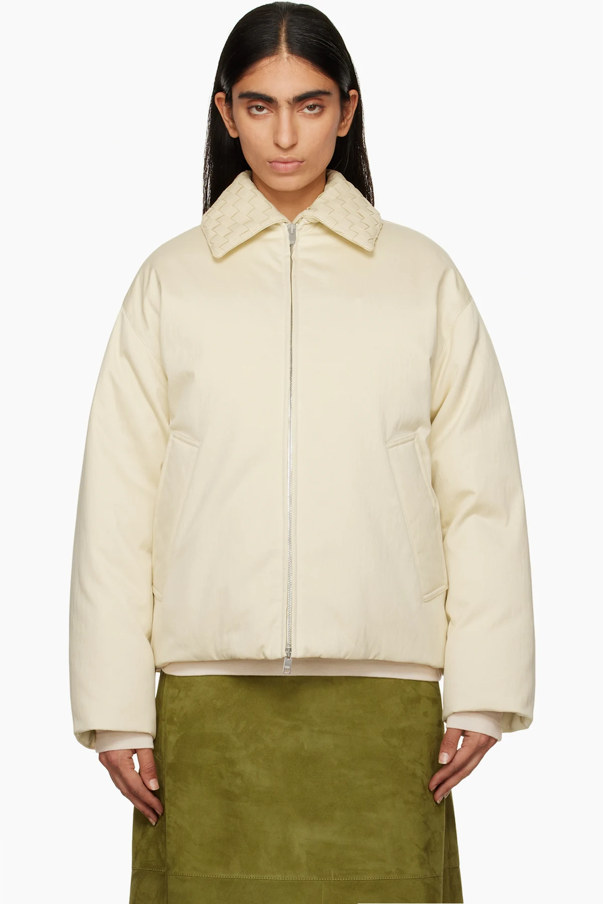 Off-White Cotton Twill Down Puffer Jacket