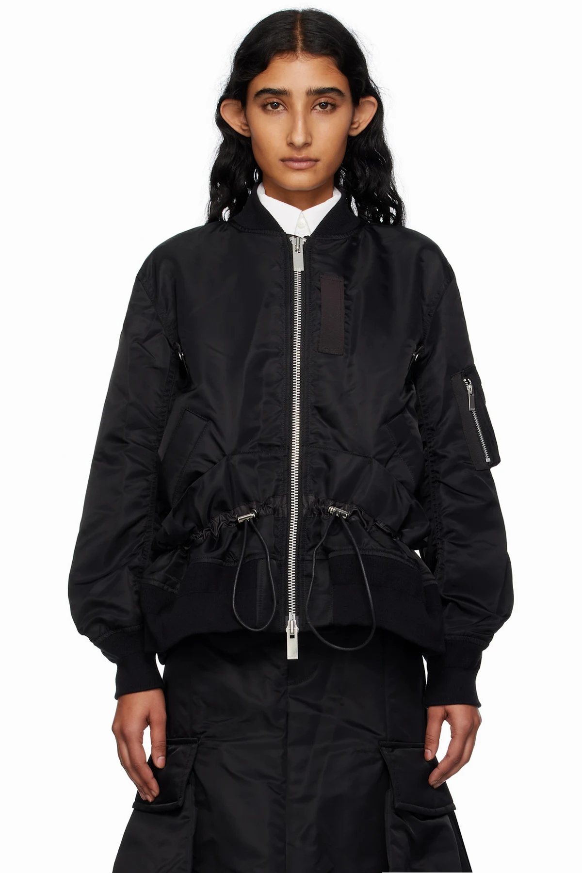 Black Nylon Twill Blouson Bomber Jacket