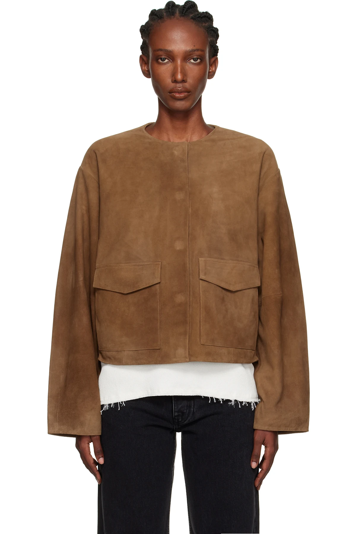 Tan Utility Cocoon Suede Jacket