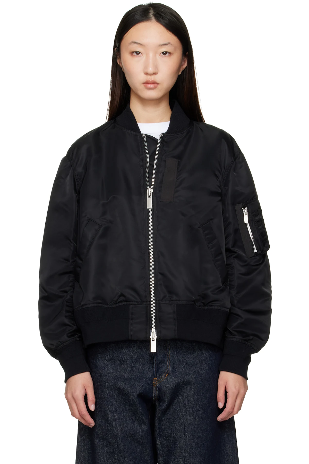 Black Nylon Twill Bomber Jacket