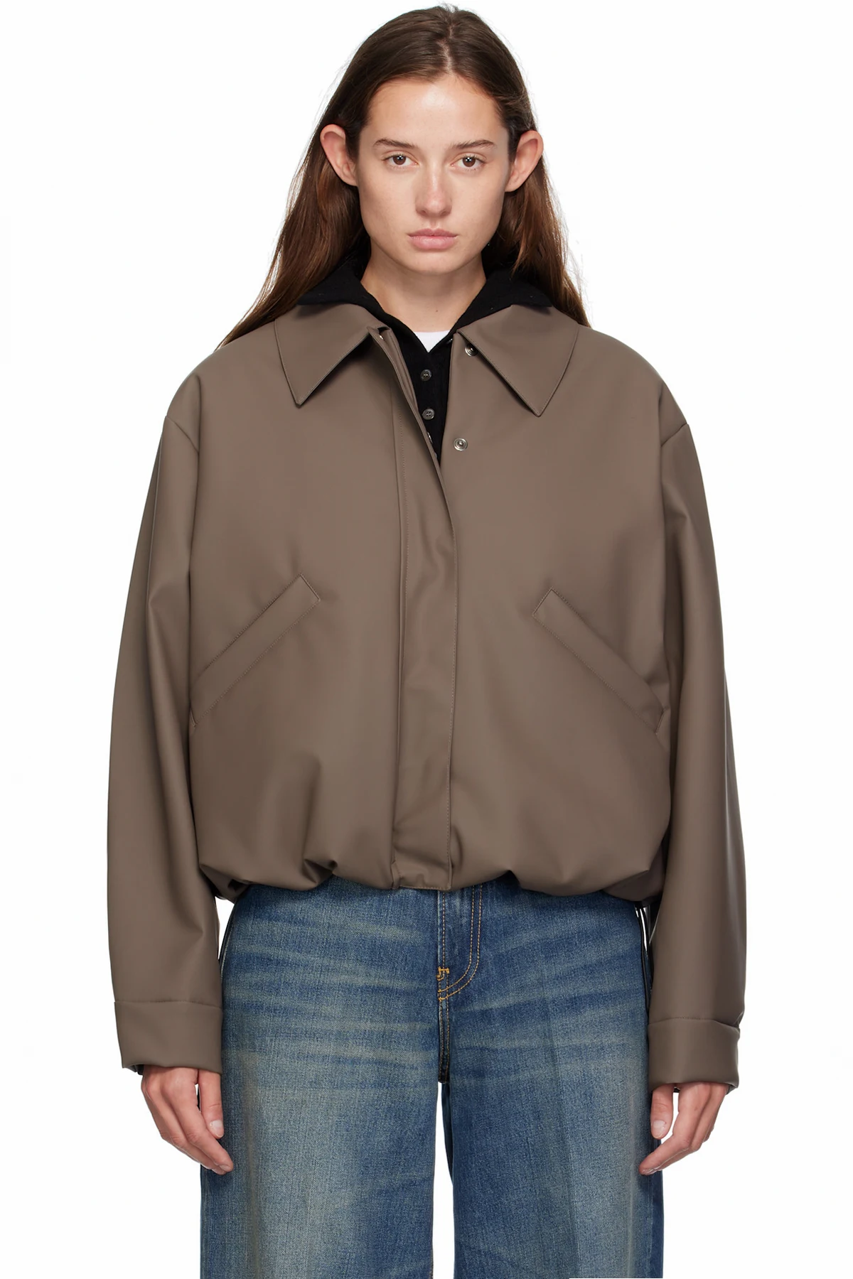 Taupe Short Rubber Bomber Jacket