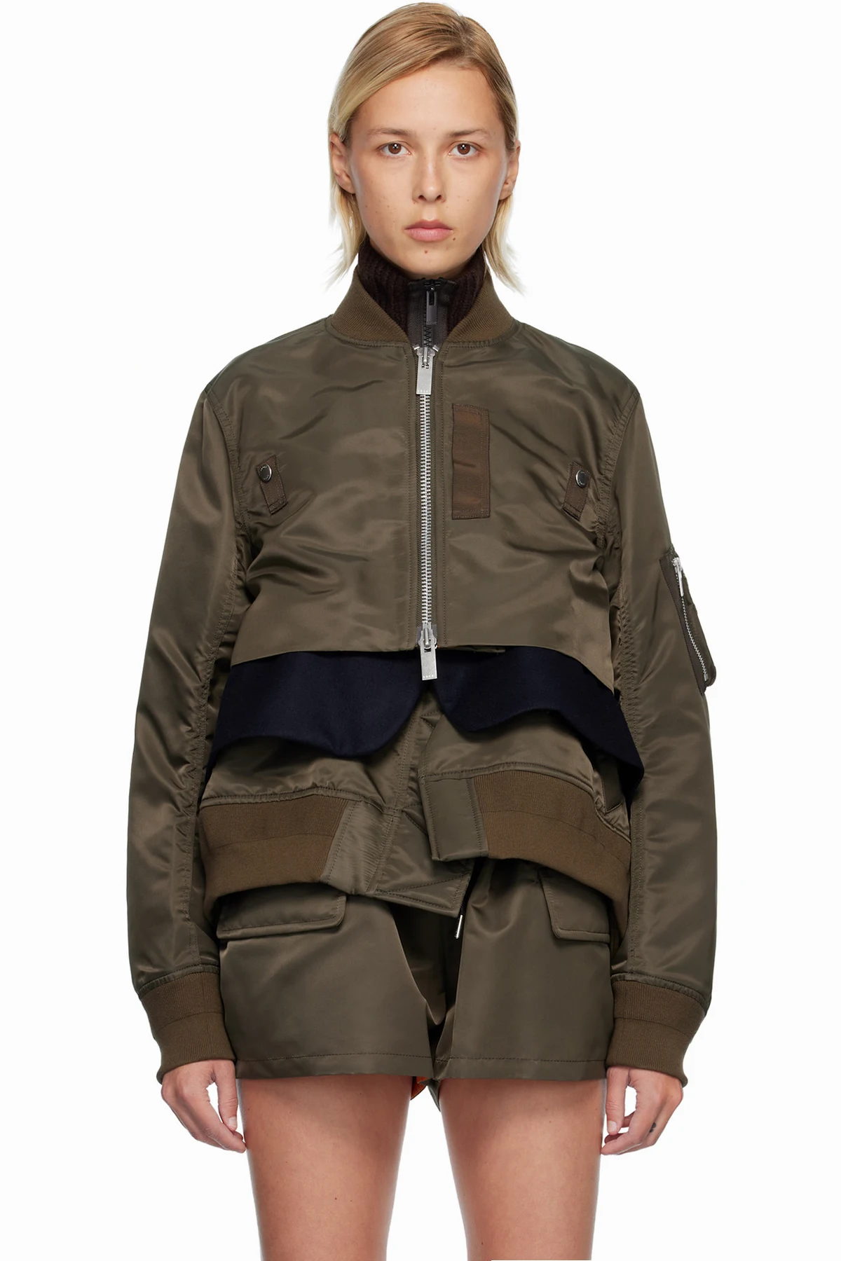 Khaki Nylon Twill & Wool Melton Blouson Jacket