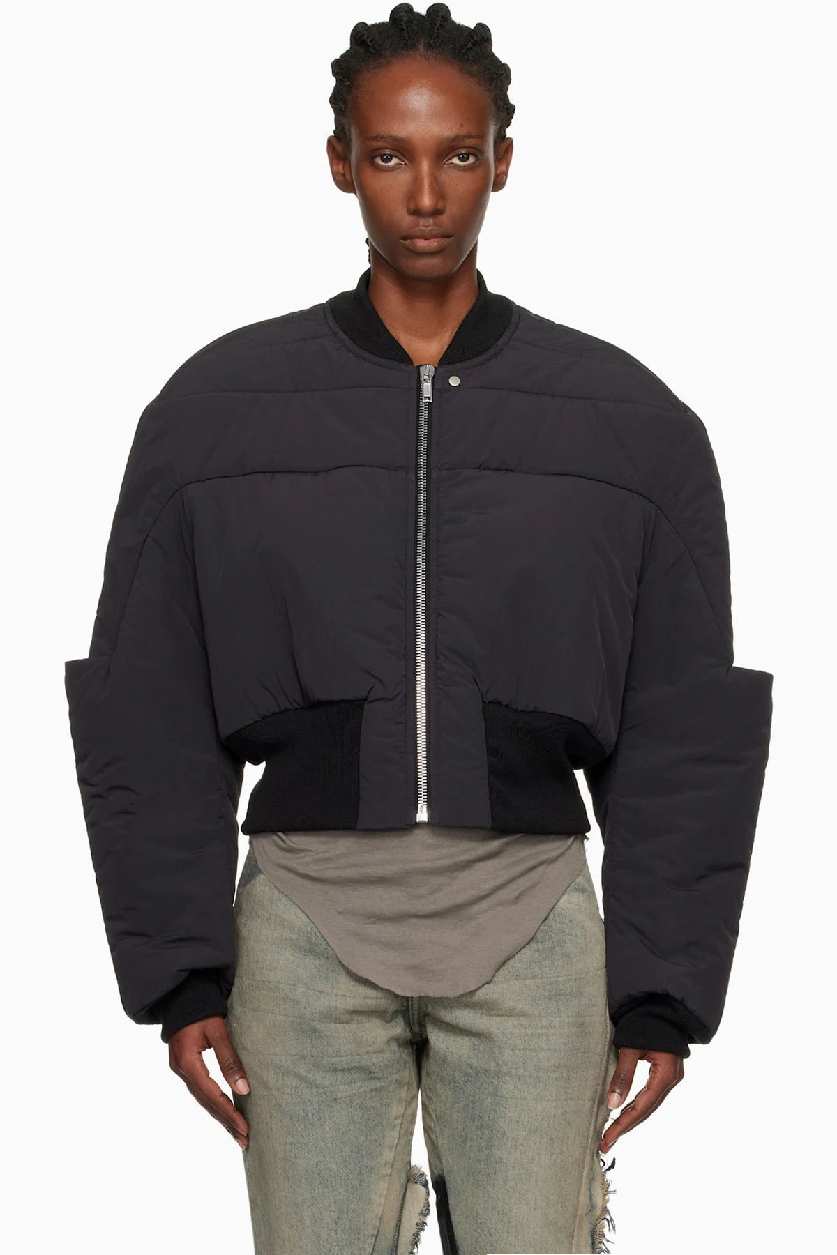 Black Concordians Girdered Cropped Bomber Down Jacket