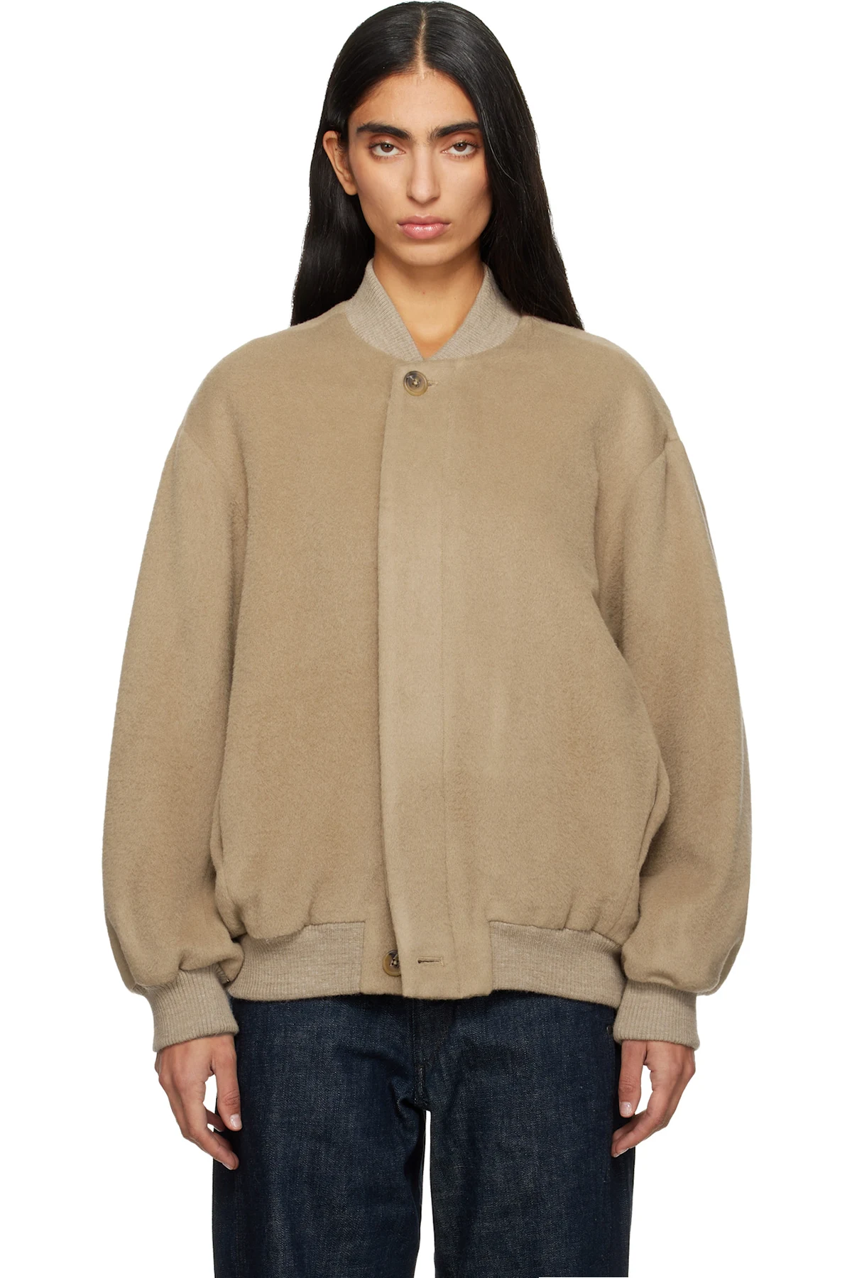 Beige Brush Bomber Jacket