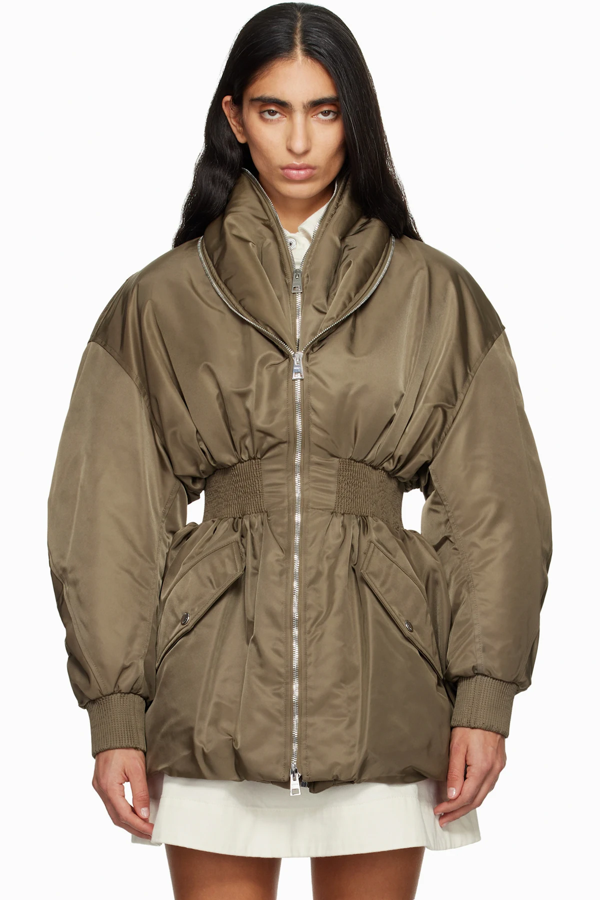 Khaki Hourglass Bomber Jacket