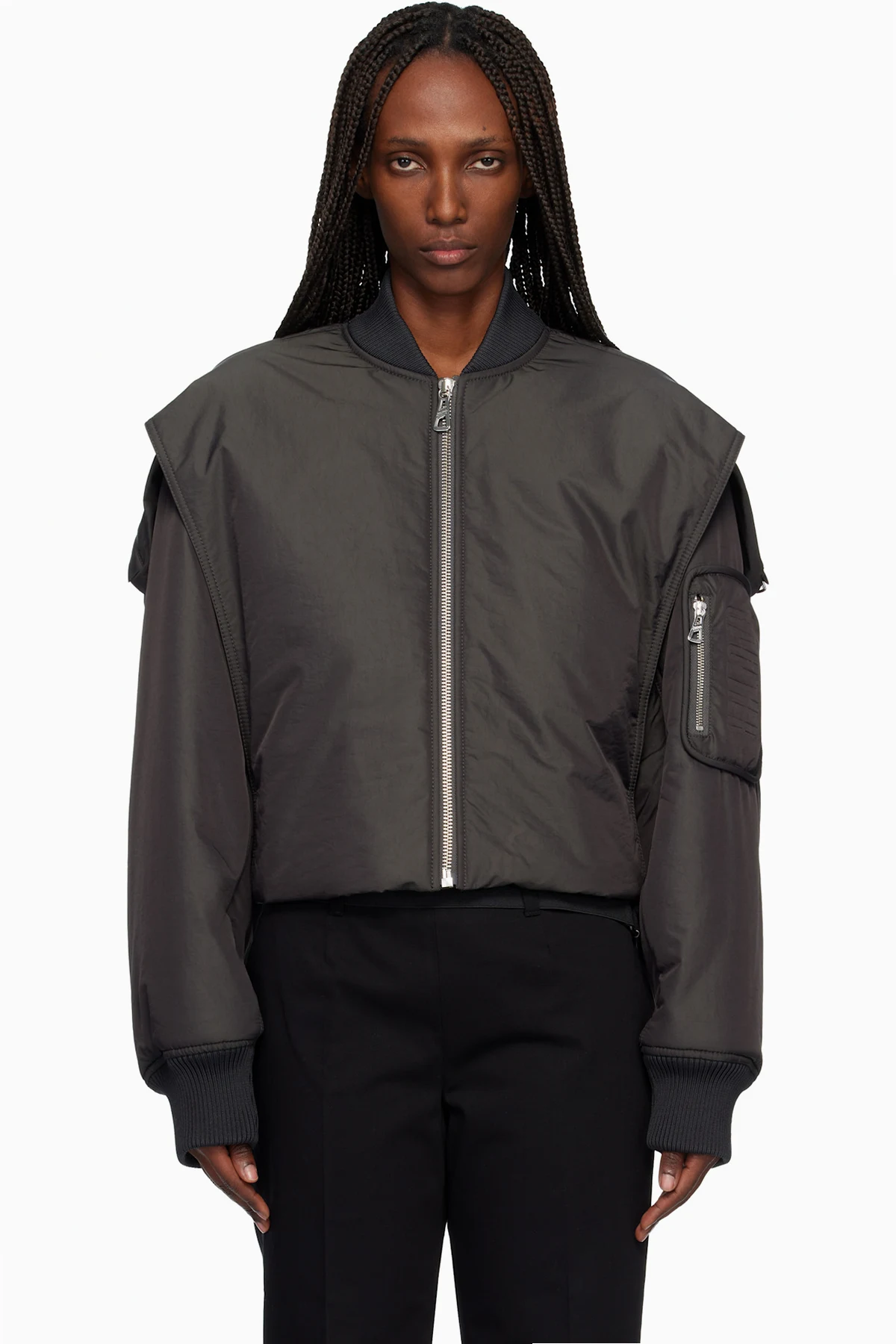 Gray Hidden Hood Detail Bomber Jacket