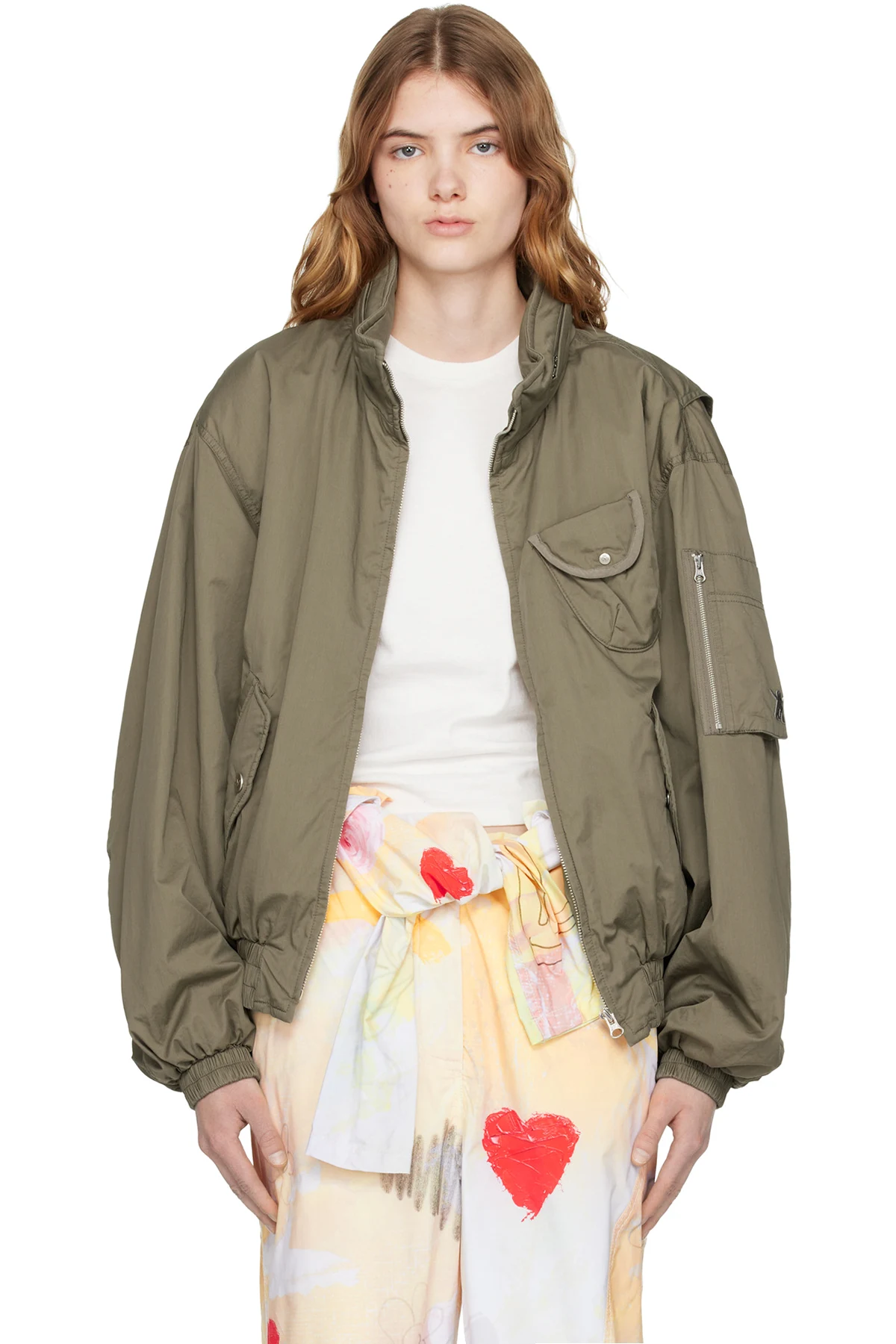 Khaki Cotton Cargo Bomber Jacket