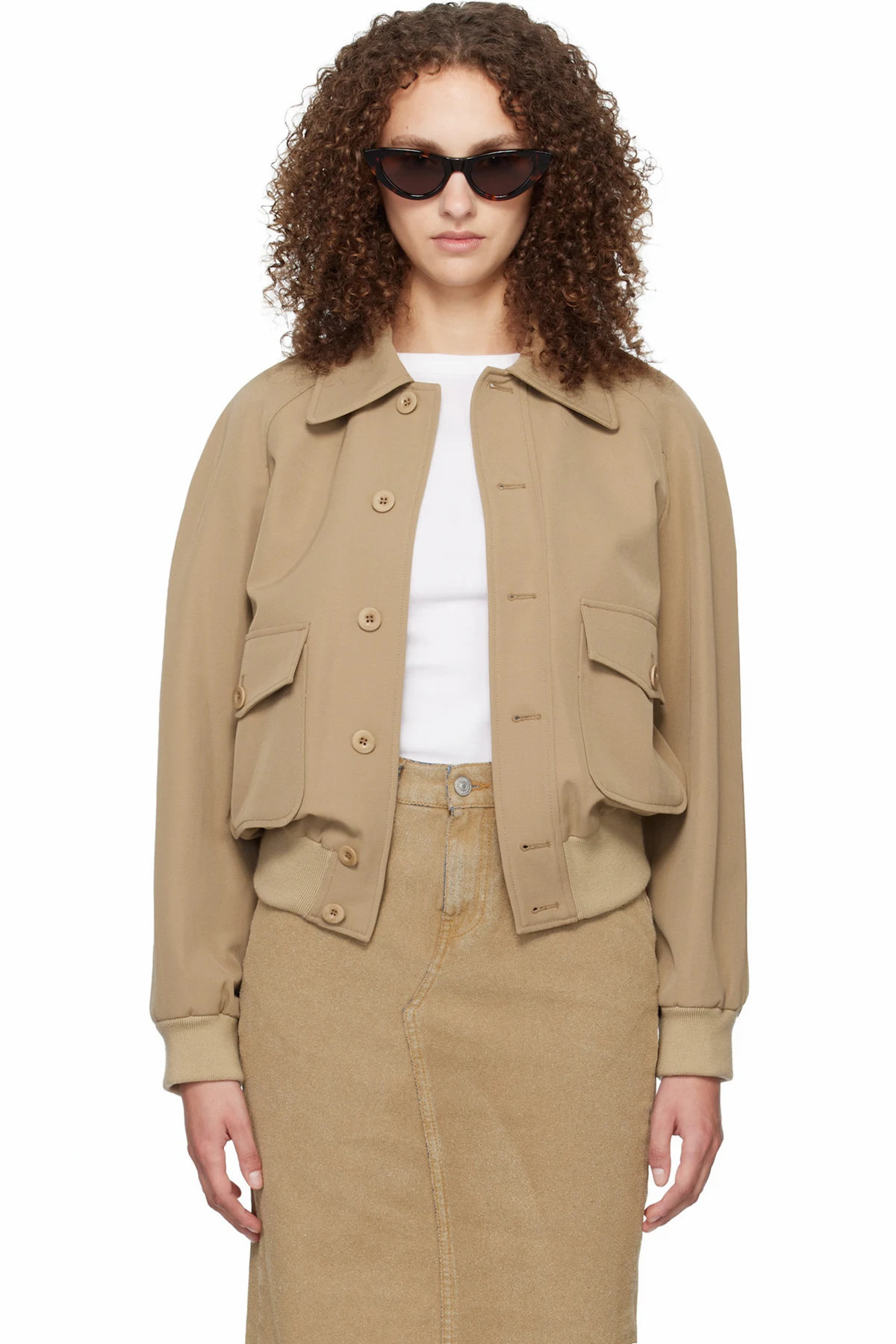 Beige Raglan Bomber Jacket