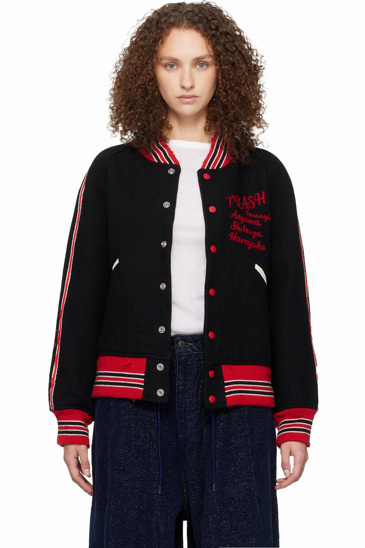 Black Deconstructed Letter Bomber Jacket