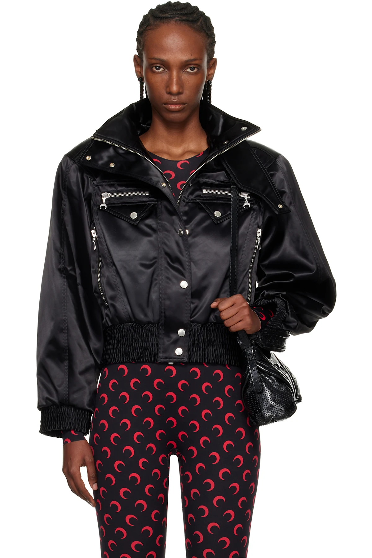 Black Satin Nylon Bomber Jacket
