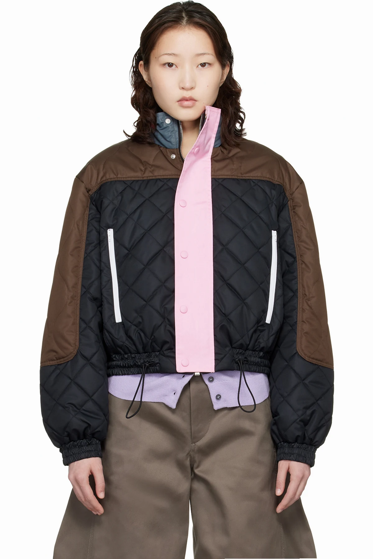 Black & Brown Quilted Track Bomber Jacket