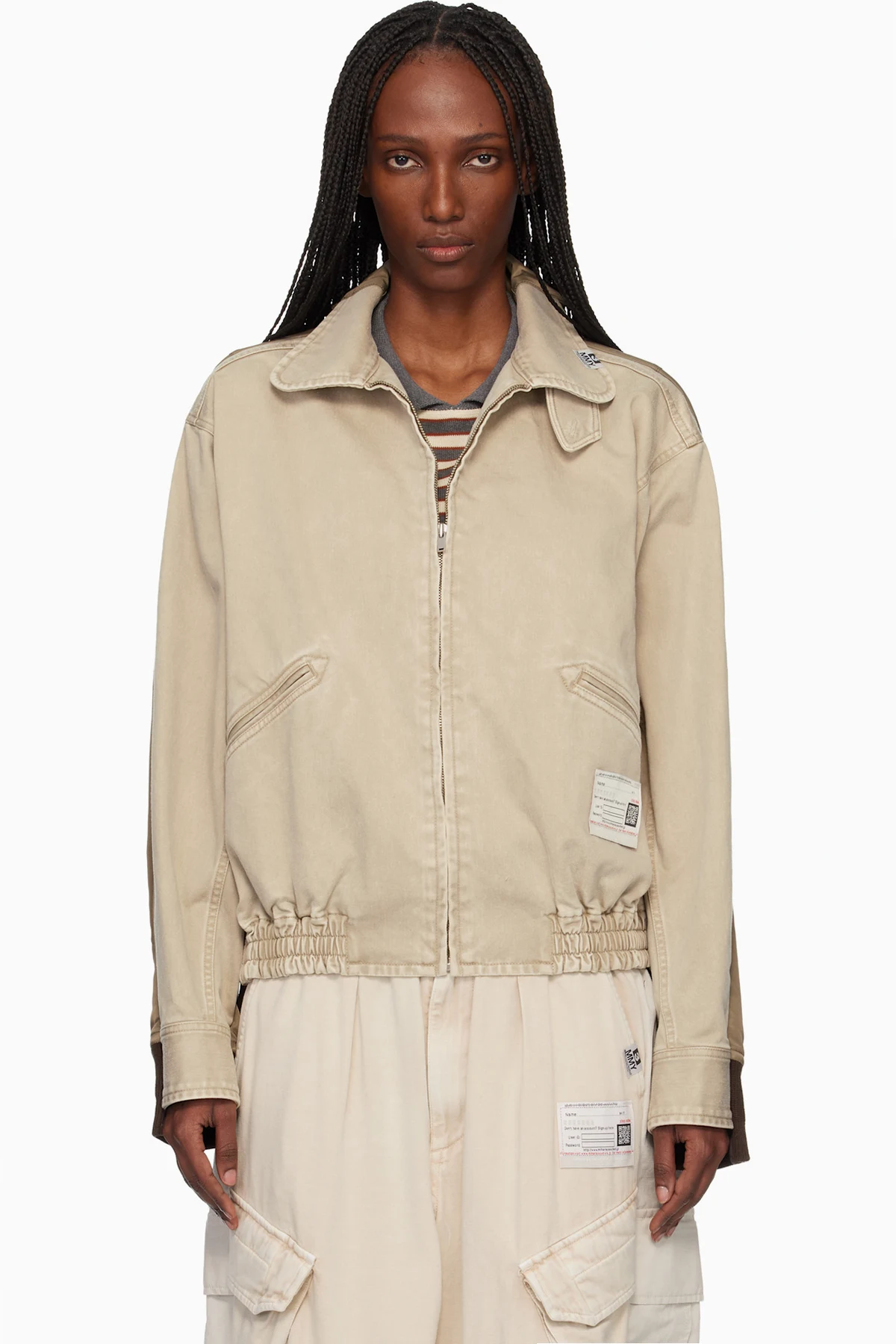 Beige & Khaki Front Back Combined Zip-Up Jacket