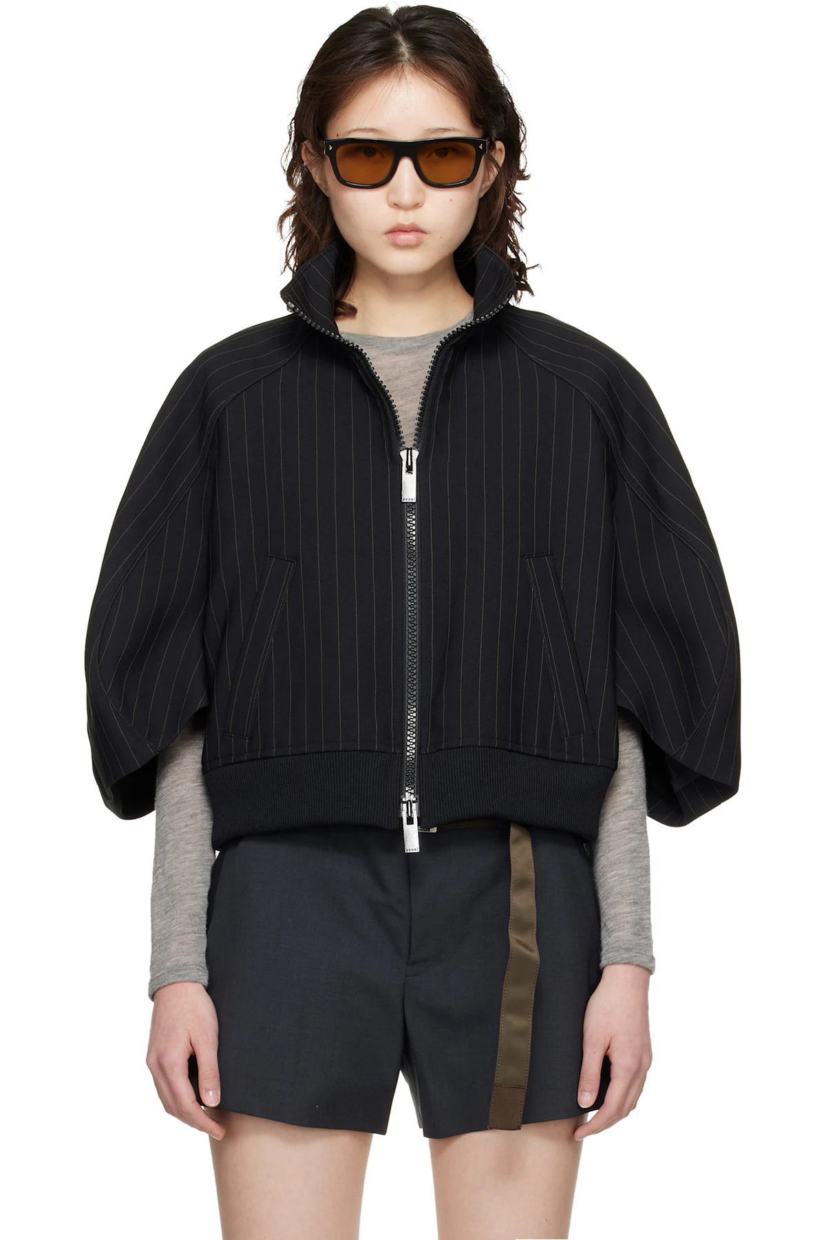 Black Matelasse Twill Bomber Jacket