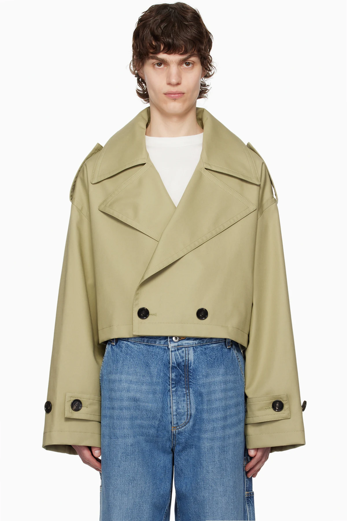 Beige Fine Compact Cotton Twill Trench Coat