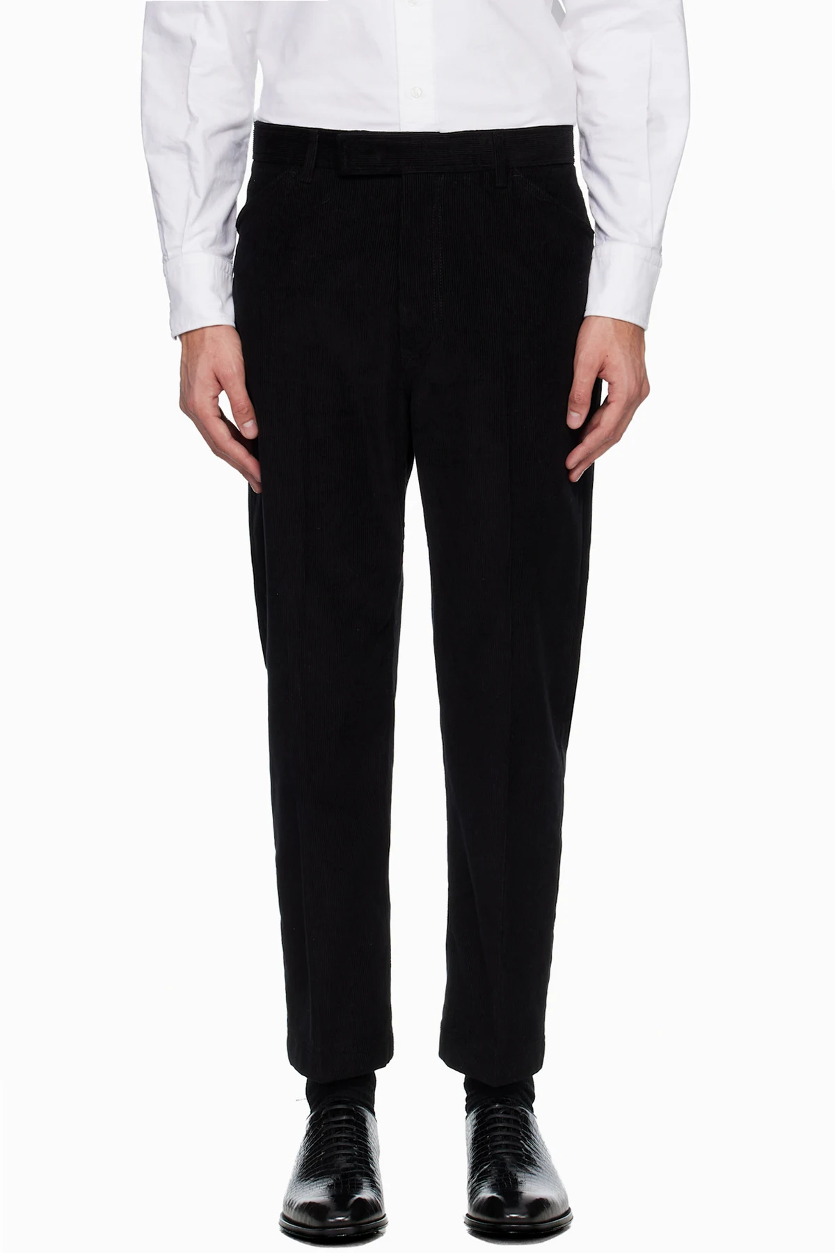 Black Narrow Wale Corduroy Tapered Chino Trousers
