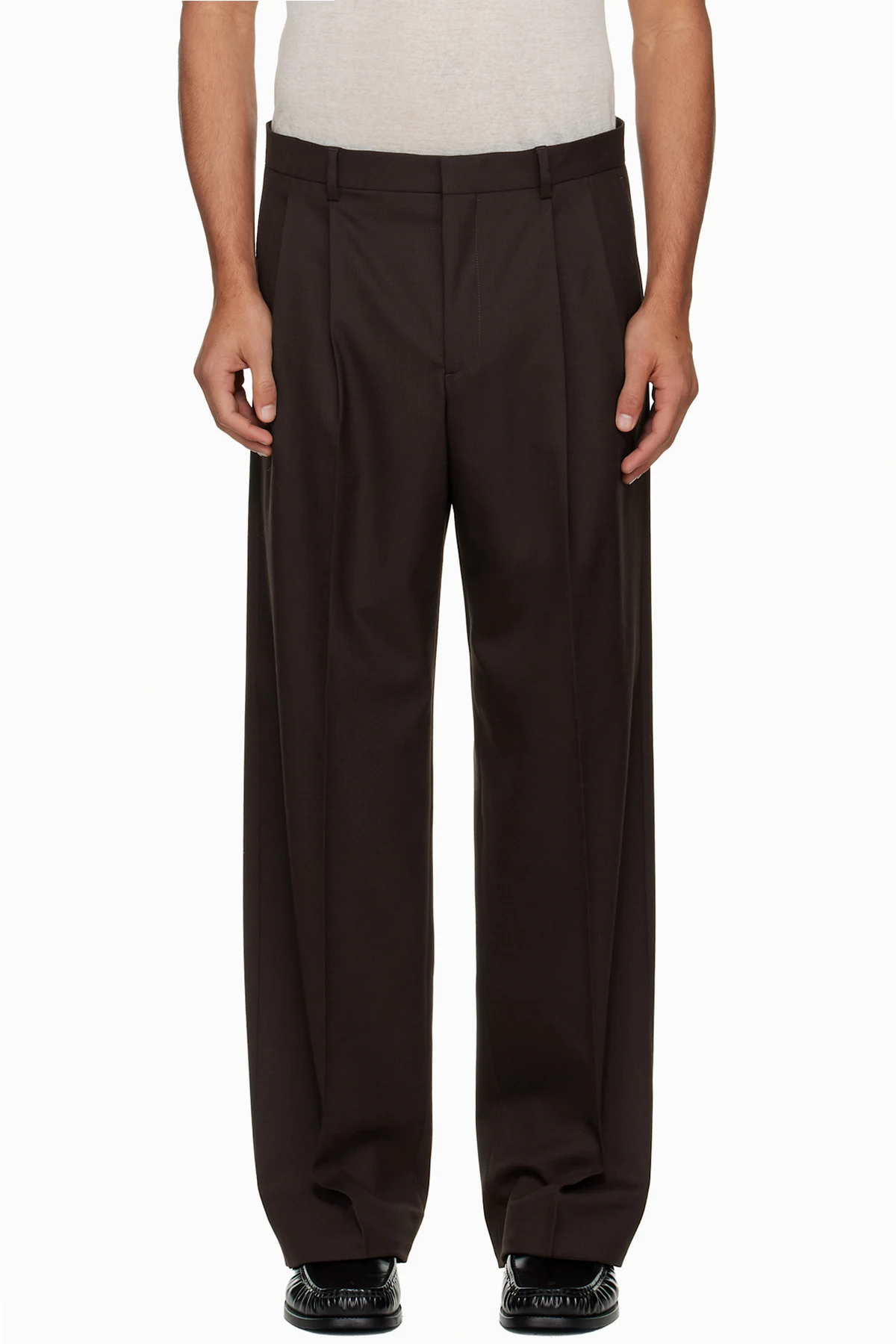 Brown Wide Pleated Trousers