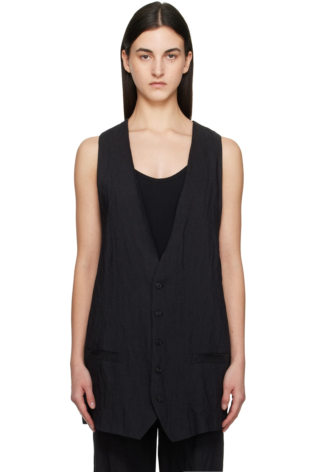 Black Crinkled Metallic Tailoring Vest