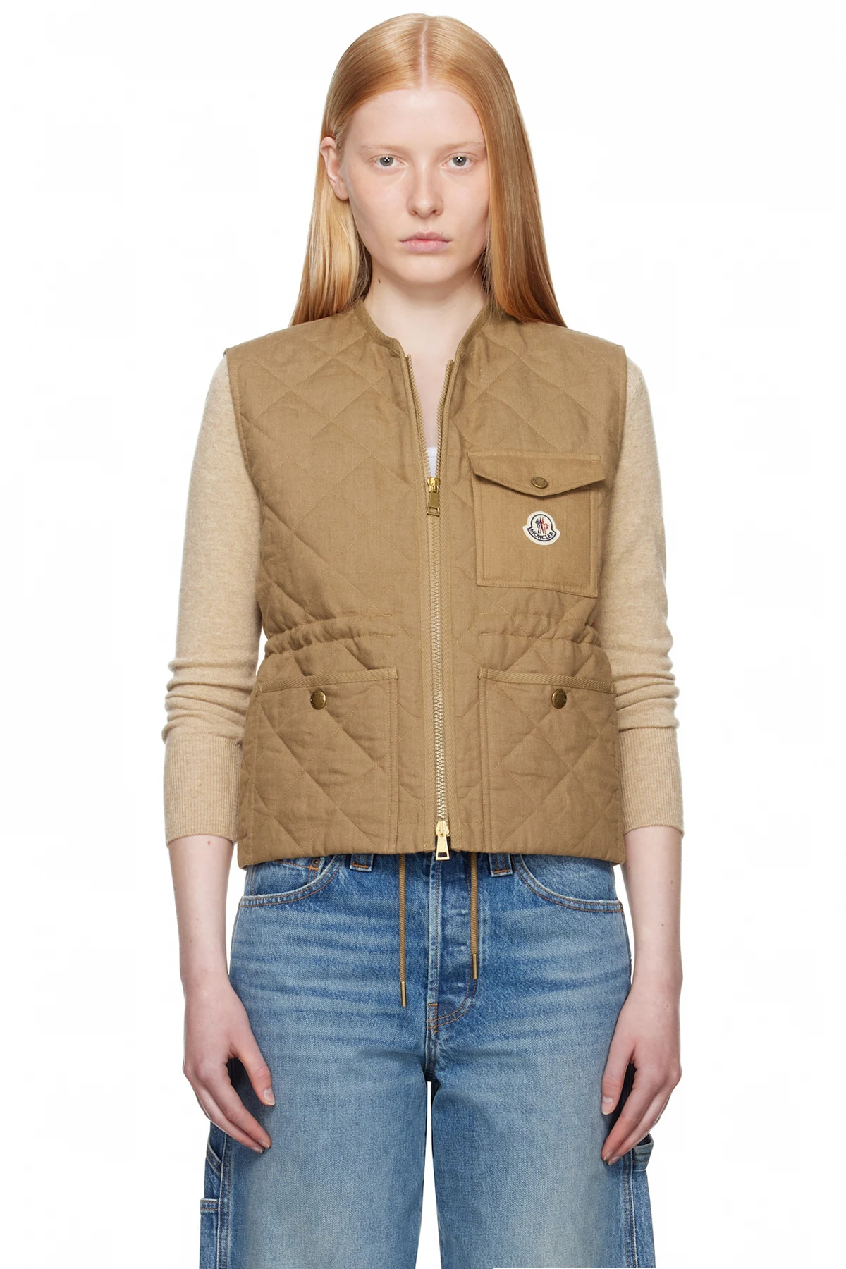 Tan Vigny Diamond-Quilted Padded Linen Vest
