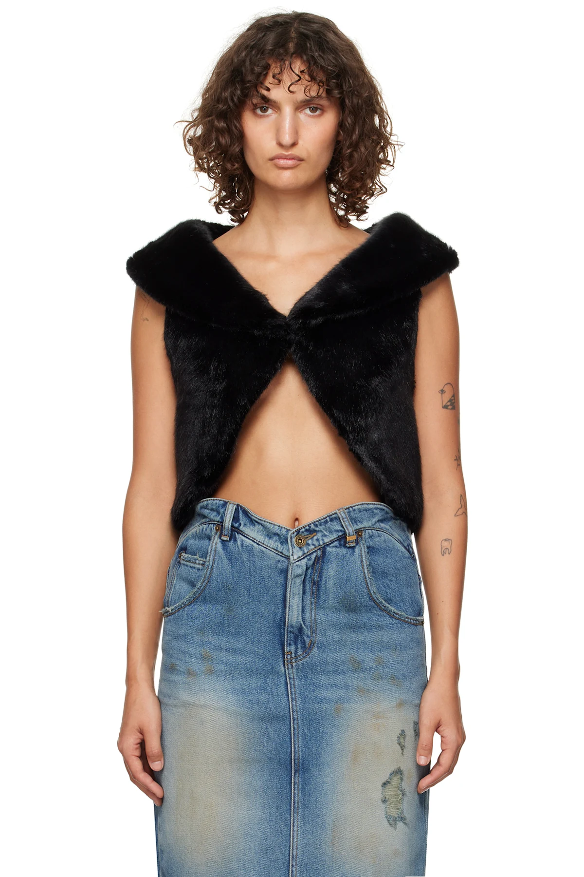 Black Cropped Faux-Fur Vest